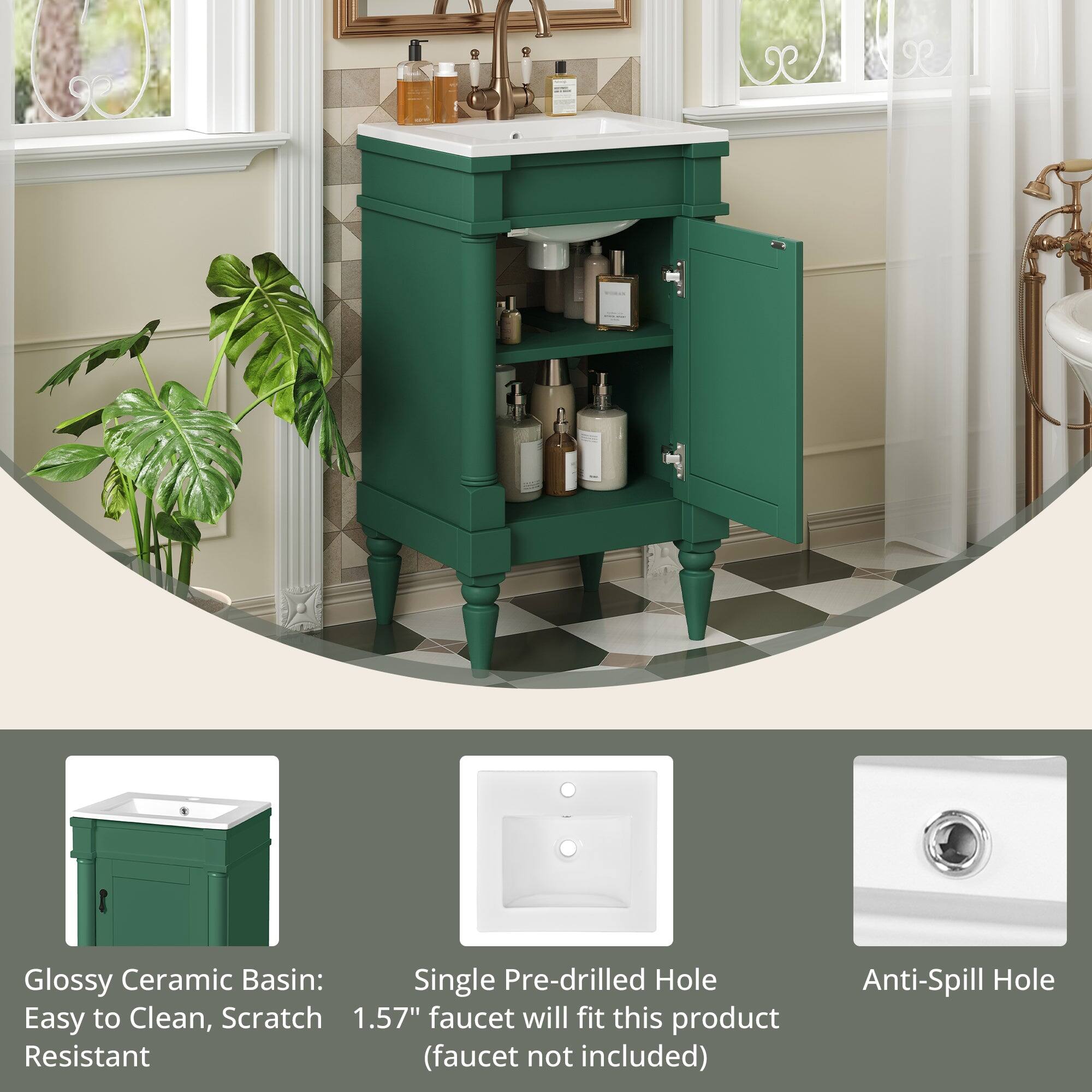 Glossy Ceramic Basin: Single Pre-drilled Hole Easy to Clean, Scratch Resistant (faucet not included) Anti-Spill Hole

1.57" faucet will fit this product