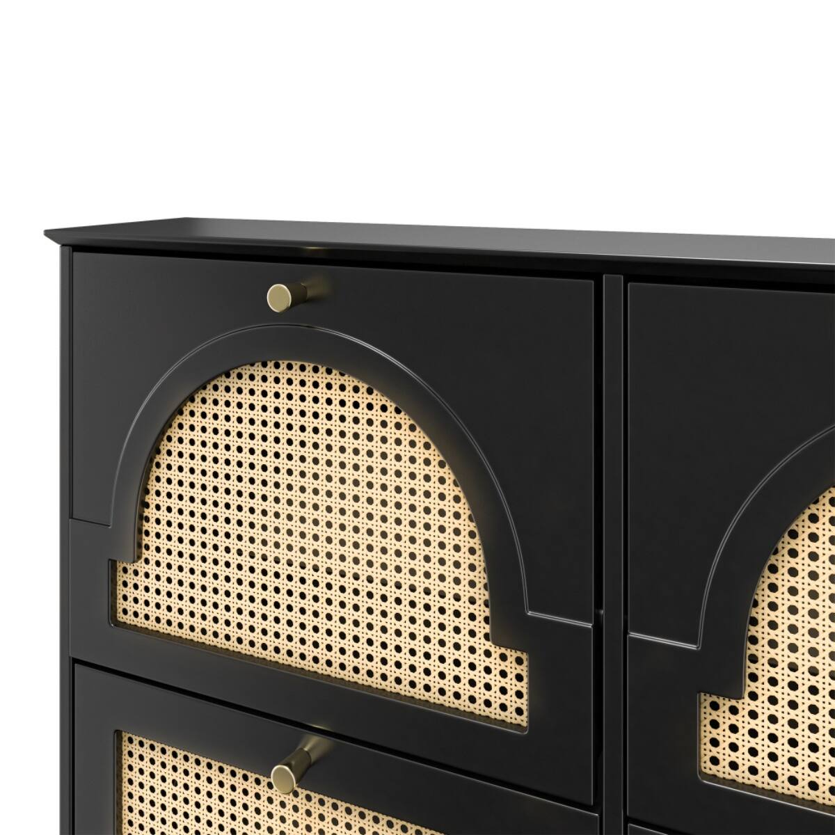 Alt View 4. HTUTWOO - Shoe Cabinet with 4 Rattan Doors & Anti-Tip Design - Entryway Freestanding Shoe Storage for Hallway, Living Room - Black.