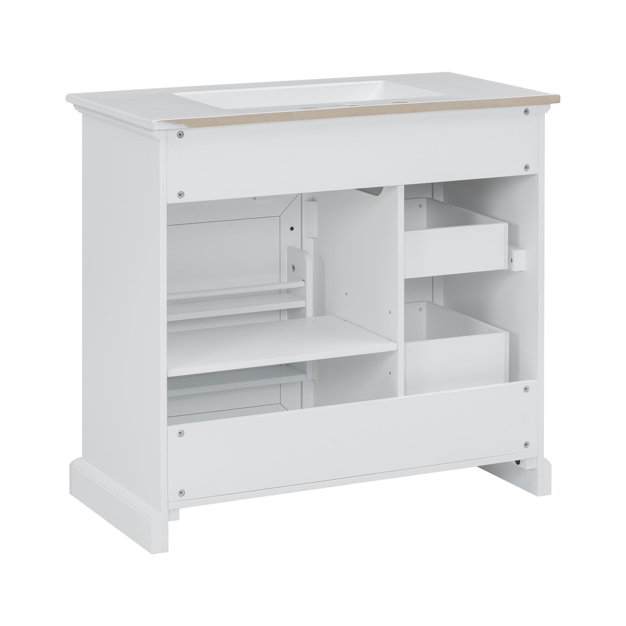 Alt View 7. Boyel Living - 36 Inch Bathroom Vanity with Ceramic Sink Top Four Drawers and One Soft Close Door Freestanding Cabinet White Finish - White.