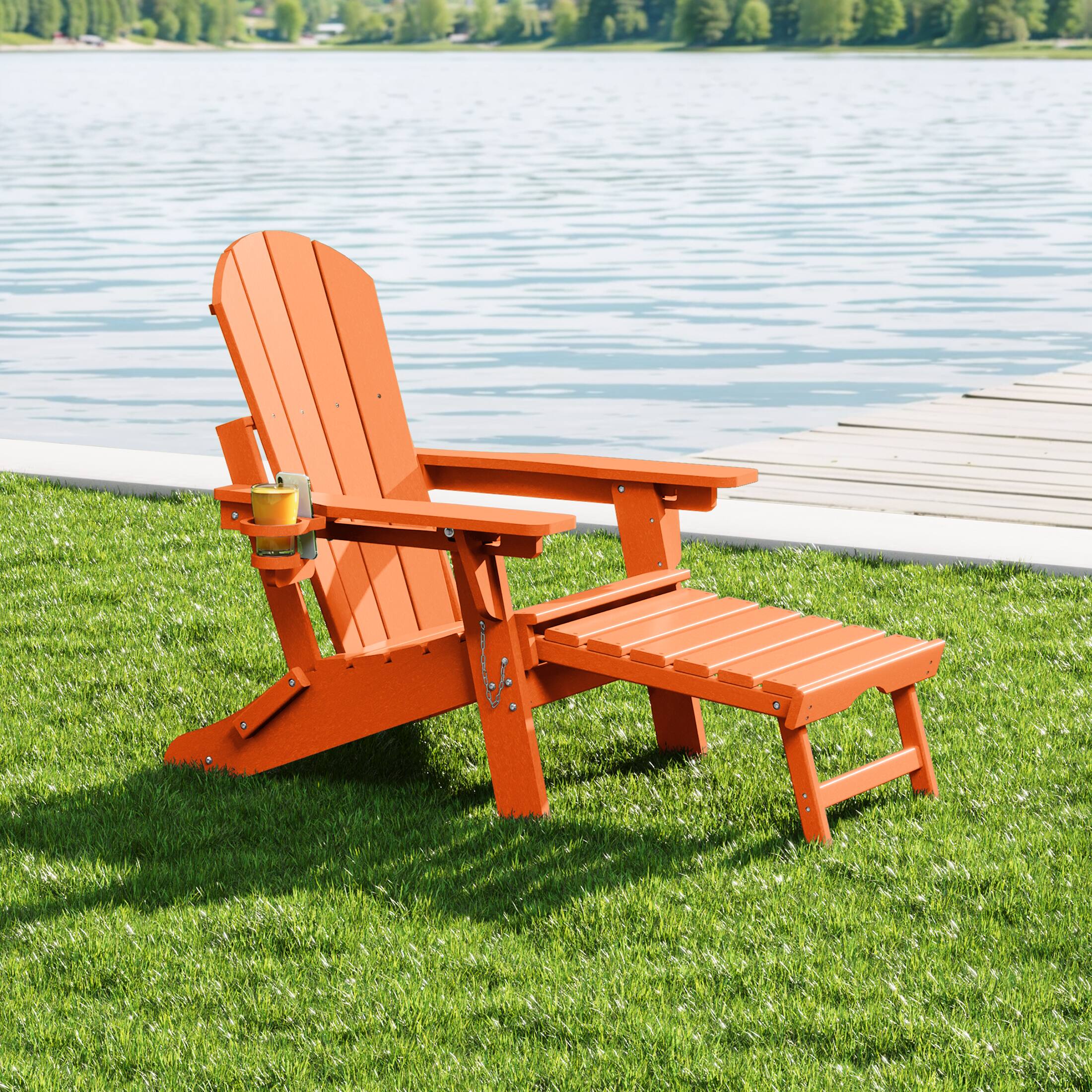 Angle. WestinTrends - WestinTrends Malibu Folding Adjustable Adirondack Chair with Retractable Ottoman and Cup Holder - Orange.