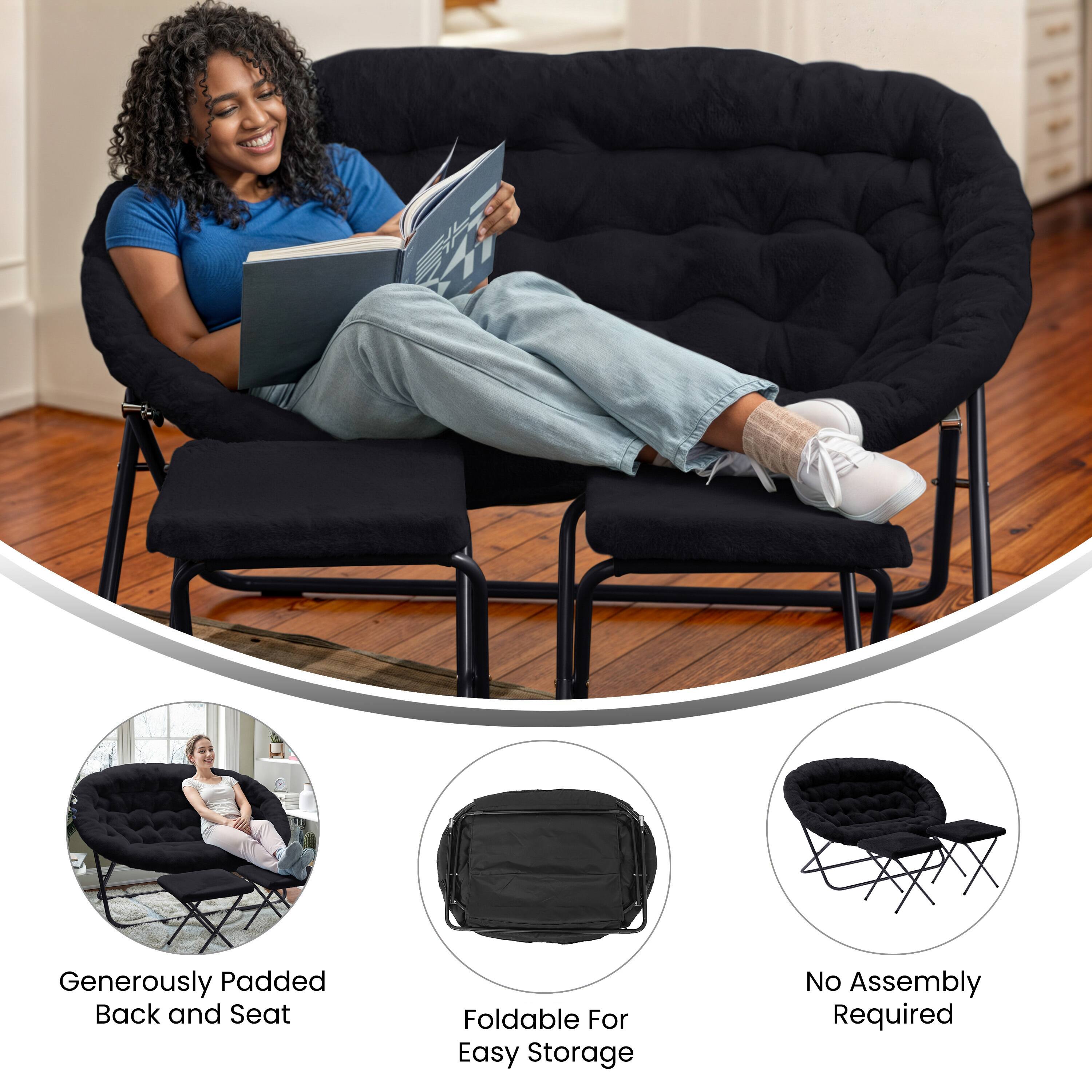 Generously Padded Back and Seat  
Foldable For Easy Storage  
No Assembly Required