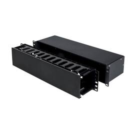 RackSolutions - 2U Horizontal Patch Cable Organizer Box/Duct - 12 Duct Openings for Cable Management, Rear Cable Access - Black