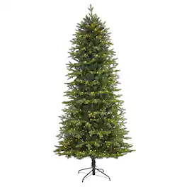 BreeBe - 8’ Belgium Fir Christmas Tree with 650 Clear LED Lights - Green