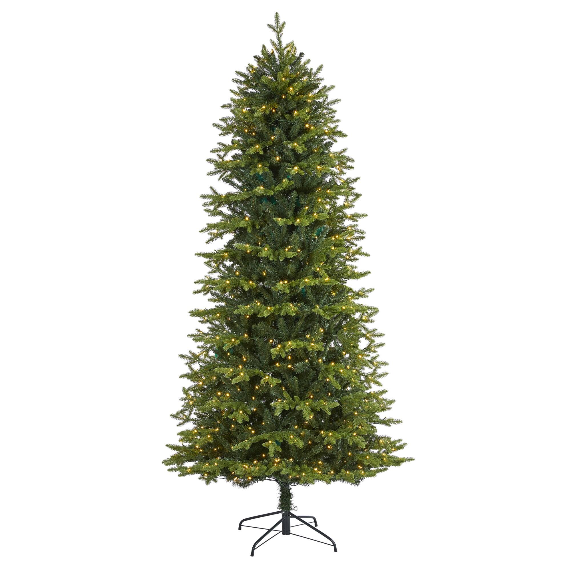 Front. BreeBe - 8’ Belgium Fir Christmas Tree with 650 Clear LED Lights - Green.