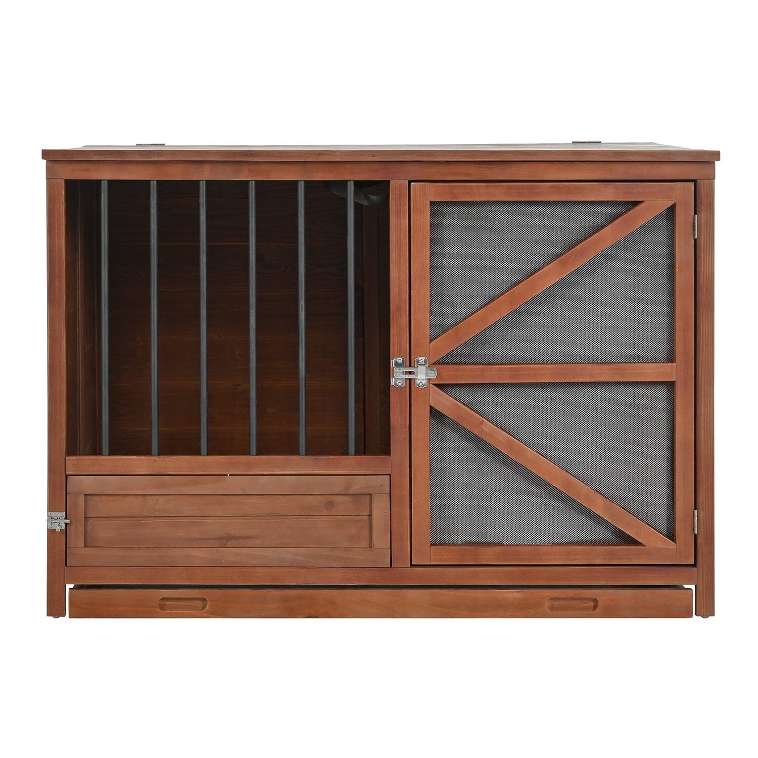 Alt View 1. Pefilos - 43" Wood Foldable Dog Crate with 360° Rotating Feeder, Removable Tray, Multi-Functional Kennel for Medium to Small Dogs.