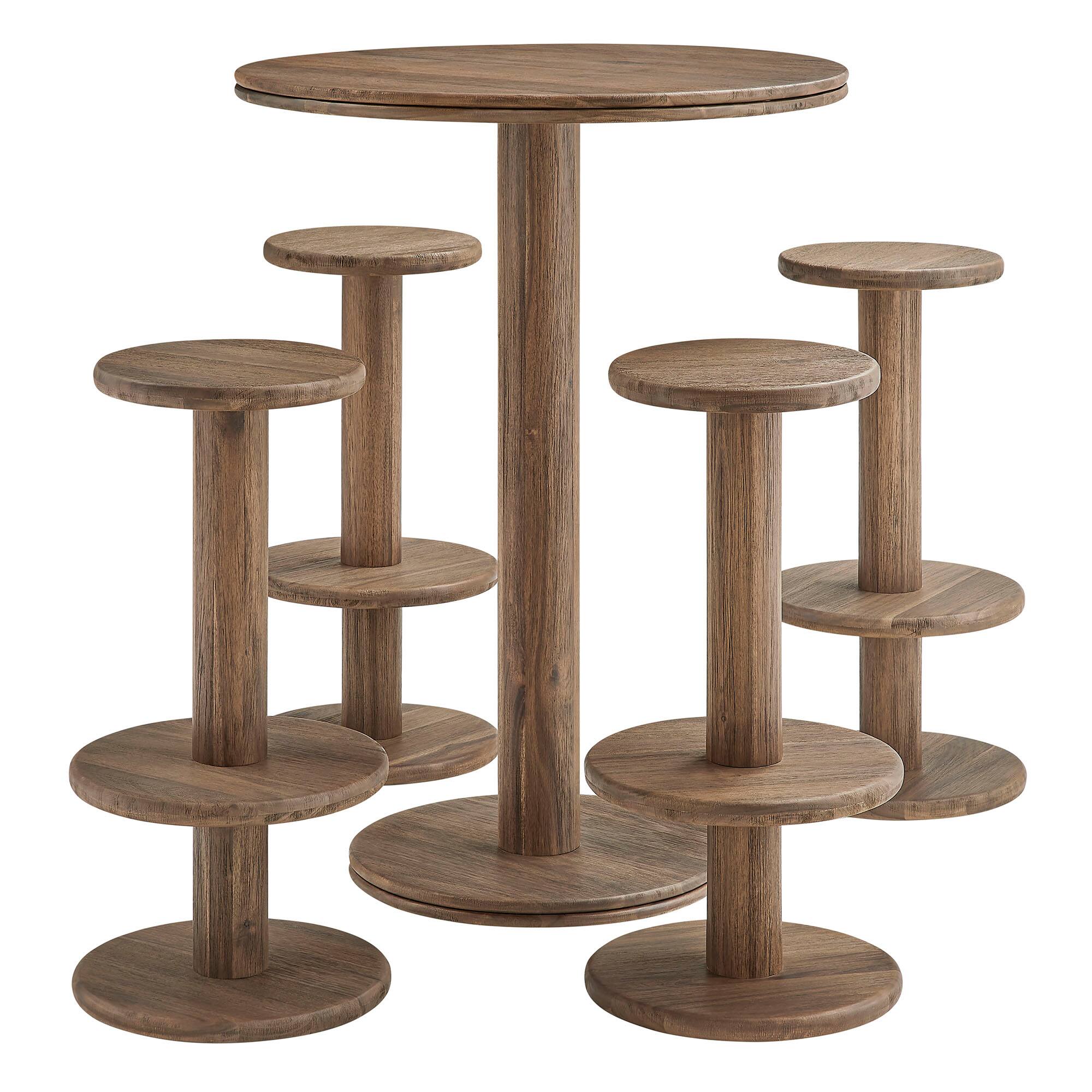 Angle. Modway - Neo 5-Piece Round Indoor - Outdoor Round Patio Bar Table And Stool Set by Modway - Cocoa Brown.