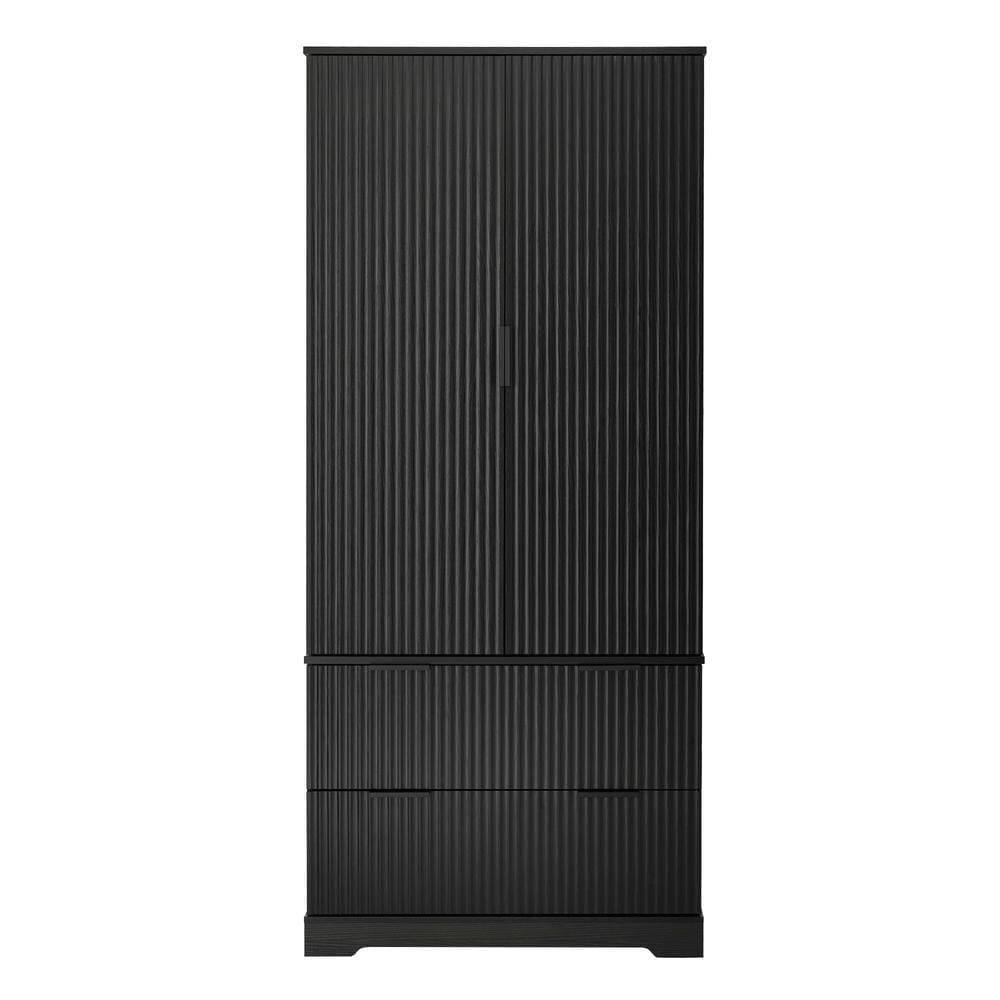 Alt View 2. Kadyn - 72" Modern Fluted Pantry with 2 Drawers and 8-Door Spice Rack - Black - Black.