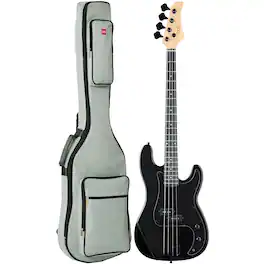 Best Choice Products - Full Size Beginner 4-String Electric Guitar Bass Guitar w/ Padded Case - Black/Black