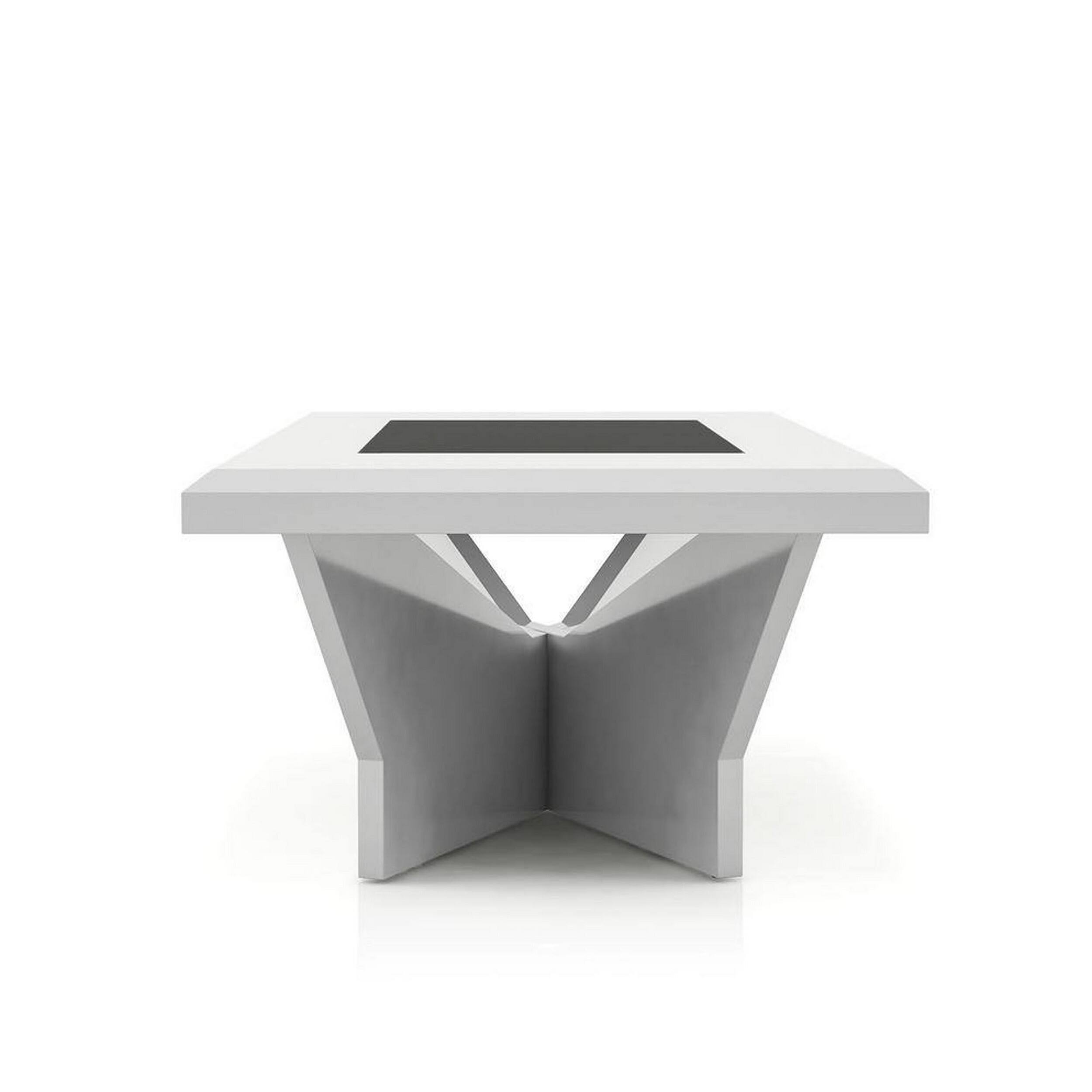 Alt View 3. Manhattan Lane - Pera 47 Inch Modern Coffee Table, Black Glass Insert, Geometric, White - Black, White.