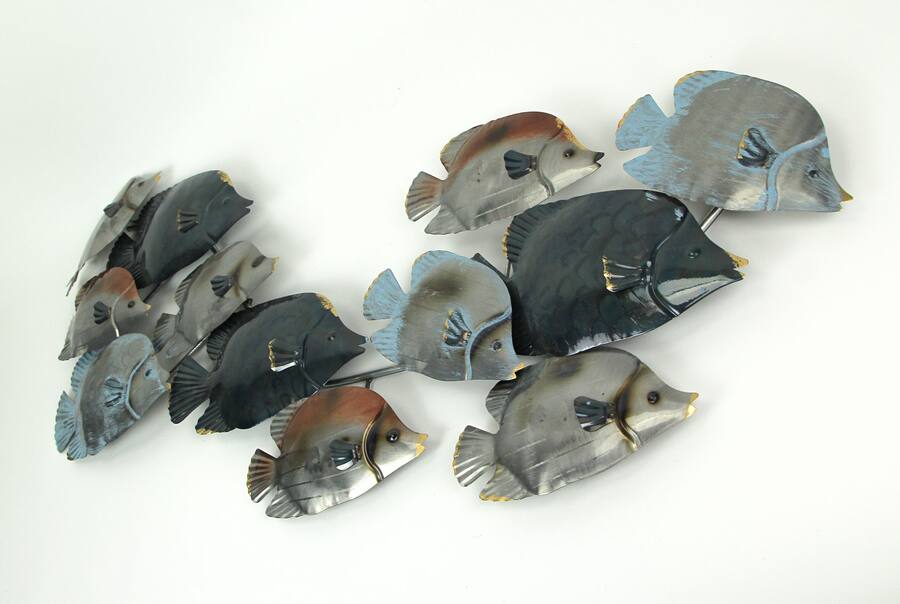 J.D. Yeatts 38 Inch Metal Wall Hanging Fish School Sculpture Sealife ...