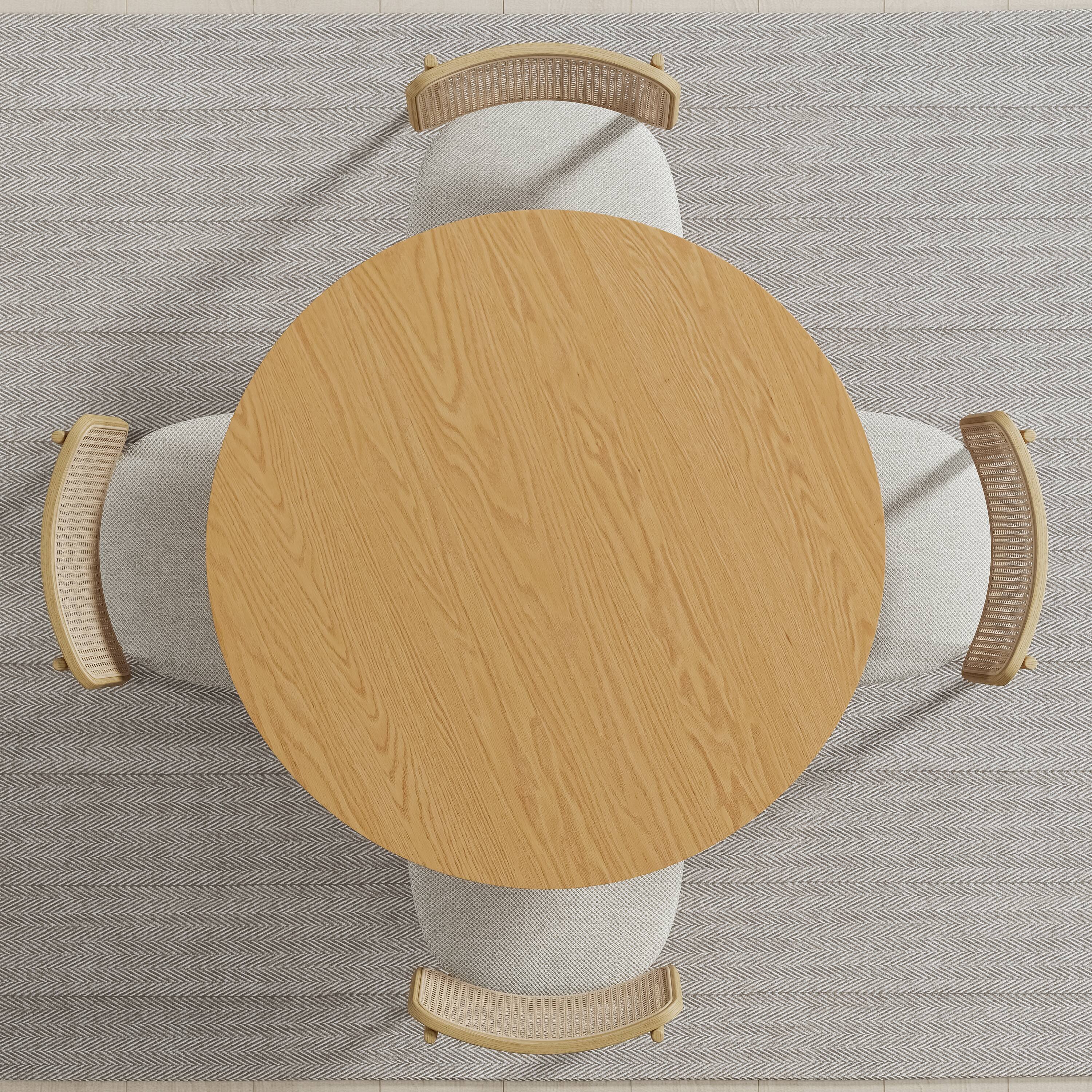 Back. Lirago - 42in. Arched Leg Round Dining Table Natural Finish Solid Wood Timeless Style,Seats 6 People - Beige.