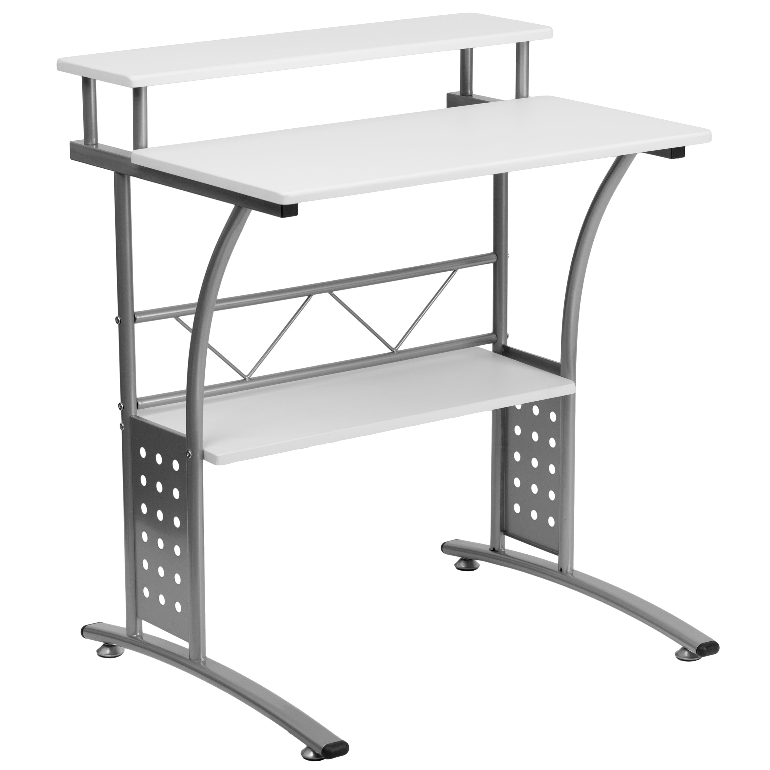 Emma + Oliver - Computer Desk with Top and Lower Storage Shelves - White