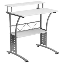 Emma + Oliver - Computer Desk with Top and Lower Storage Shelves - White