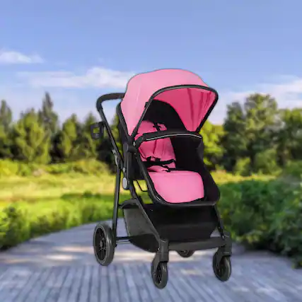 Front. Hivvago - 2-in-1 Convertible Foldable Baby Stroller for Newborns and Infants - Pink.