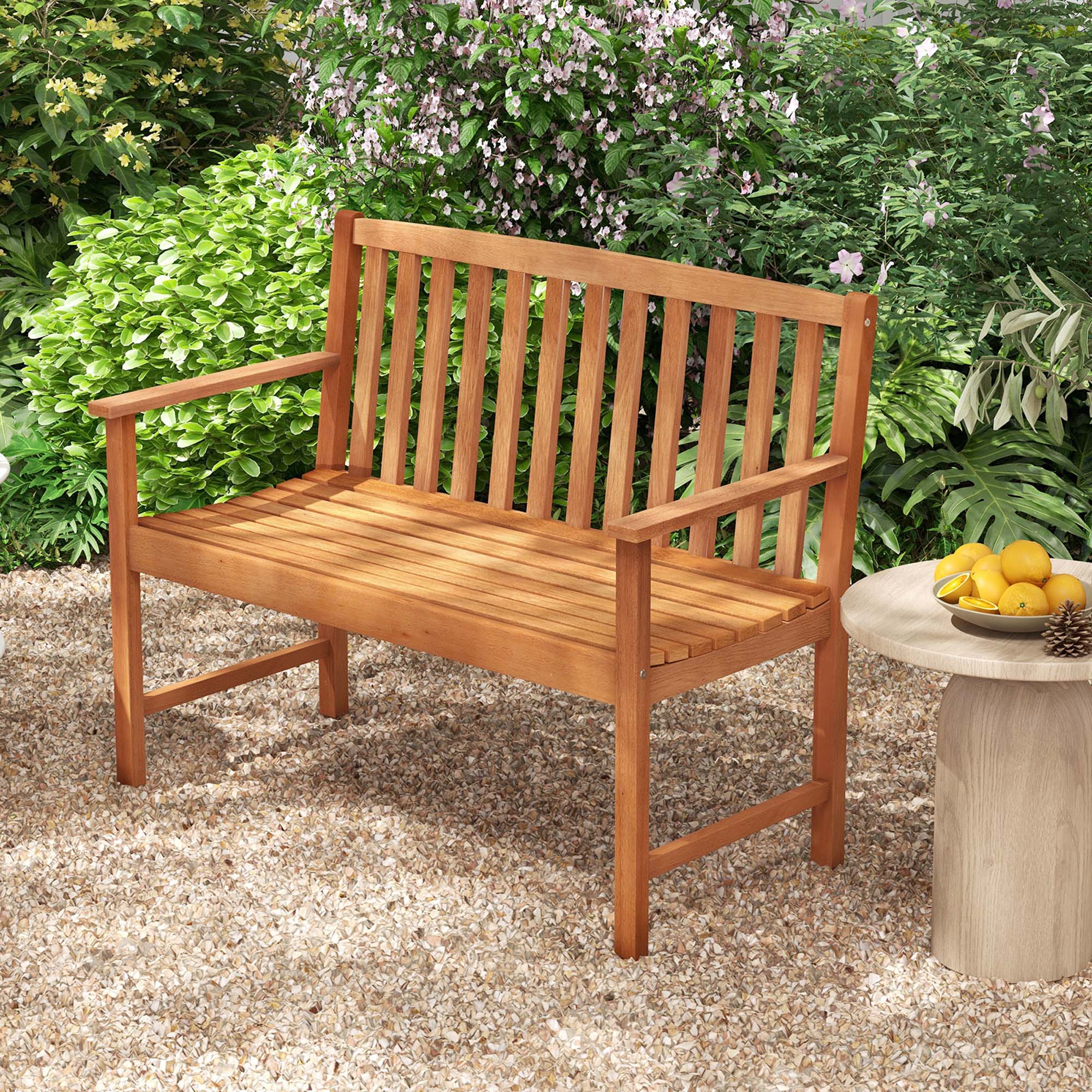 Alt View 5. Costway - Costway 2-Person Outdoor Garden Wood Bench with Backrest Armrests for Yard Porch - Natural.