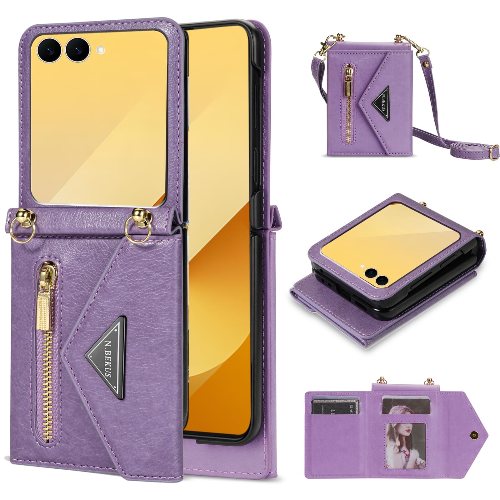 Dteck - Crossbody Strap Case for Samsung Galaxy Z Flip8, Zipper Wallet Card Pocket Shockproof PU Leather Cover - Purple price history on PriceWatchPro