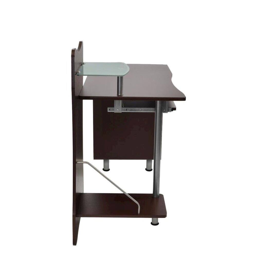Back. FurniFact - Chocolate Brown Wood Desk With 2 Drawers - Brown.