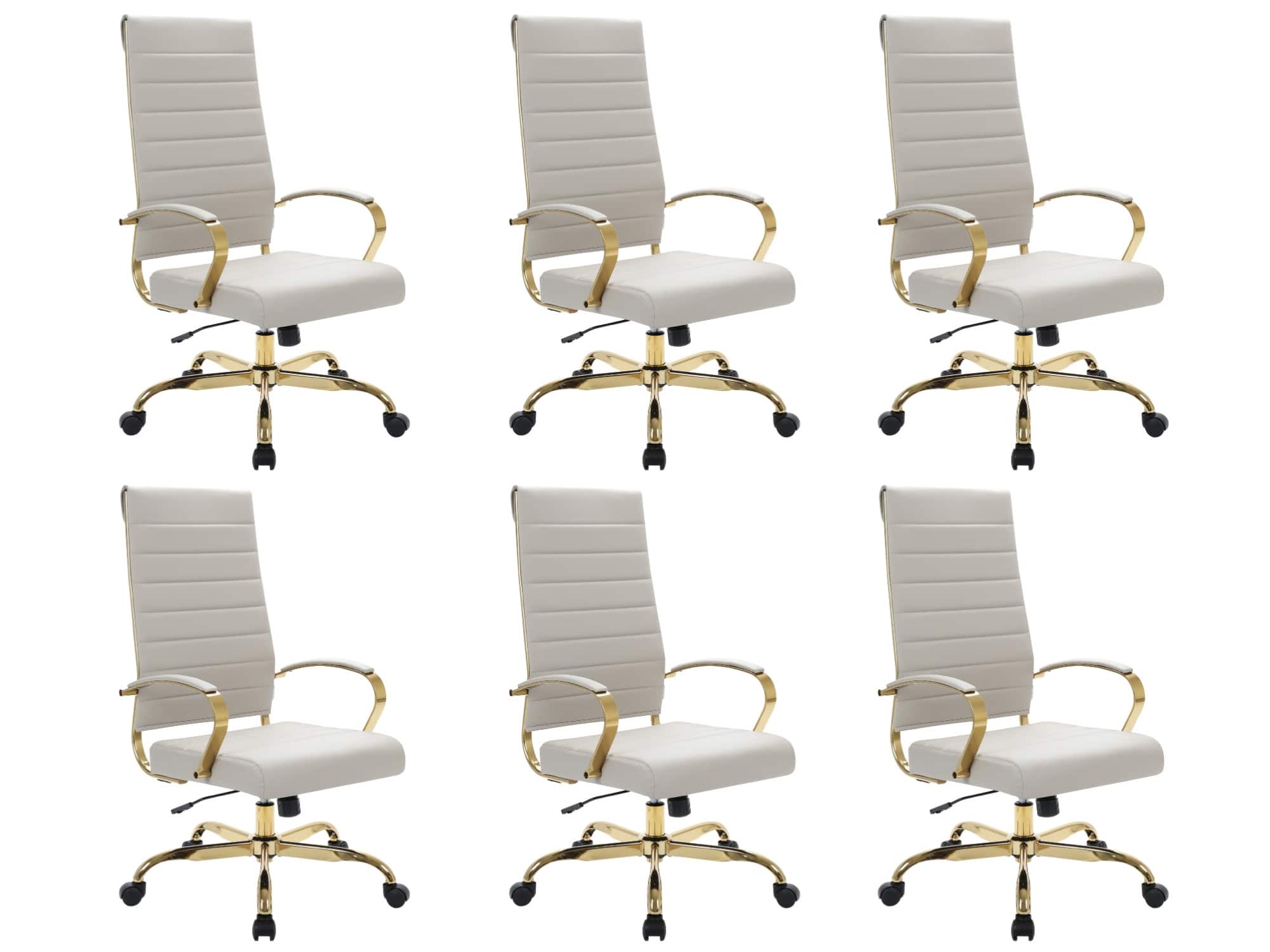 LeisureMod - Set of 6 Benmar Modern High-Back Leather Conference Office Chair with Gold Steel Frame, Swivel, and Tilt - Tan