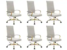 LeisureMod - Set of 6 Benmar Modern High-Back Leather Conference Office Chair with Gold Steel Frame, Swivel, and Tilt - Tan