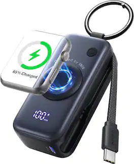 INIU - Mini Portable Charger, Power Bank for Apple Watch & iPhone, 5000mAh 20W PD Fast Charging with Built-in Cable - White