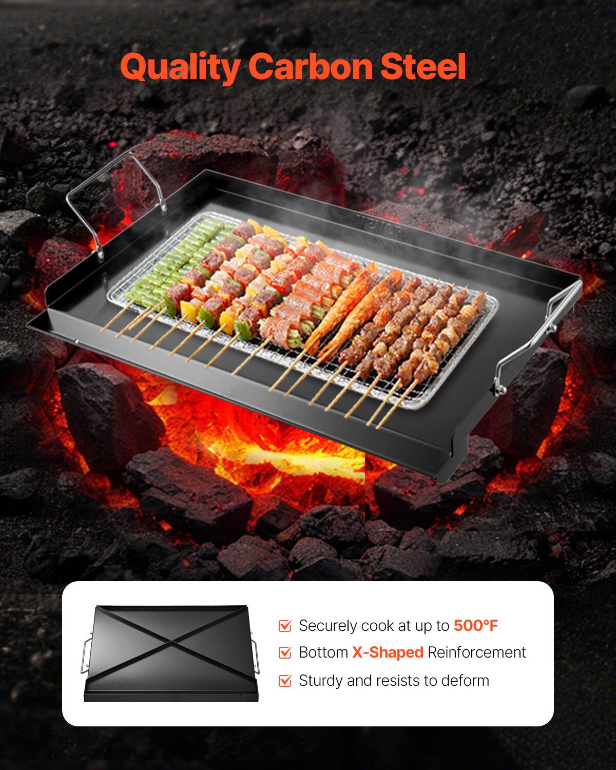 Quality Carbon Steel

Securely cook at up to 500F
Bottom X-Shaped Reinforcement
Sturdy and resists to deform