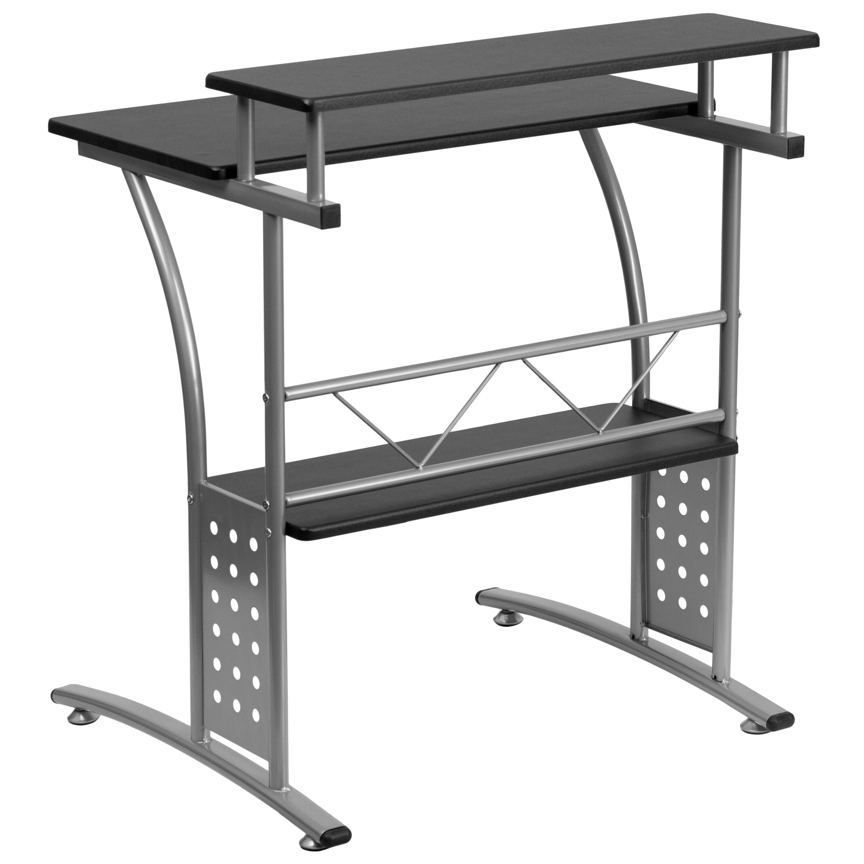 Alt View 4. Emma + Oliver - Computer Desk with Top and Lower Storage Shelves - Black.