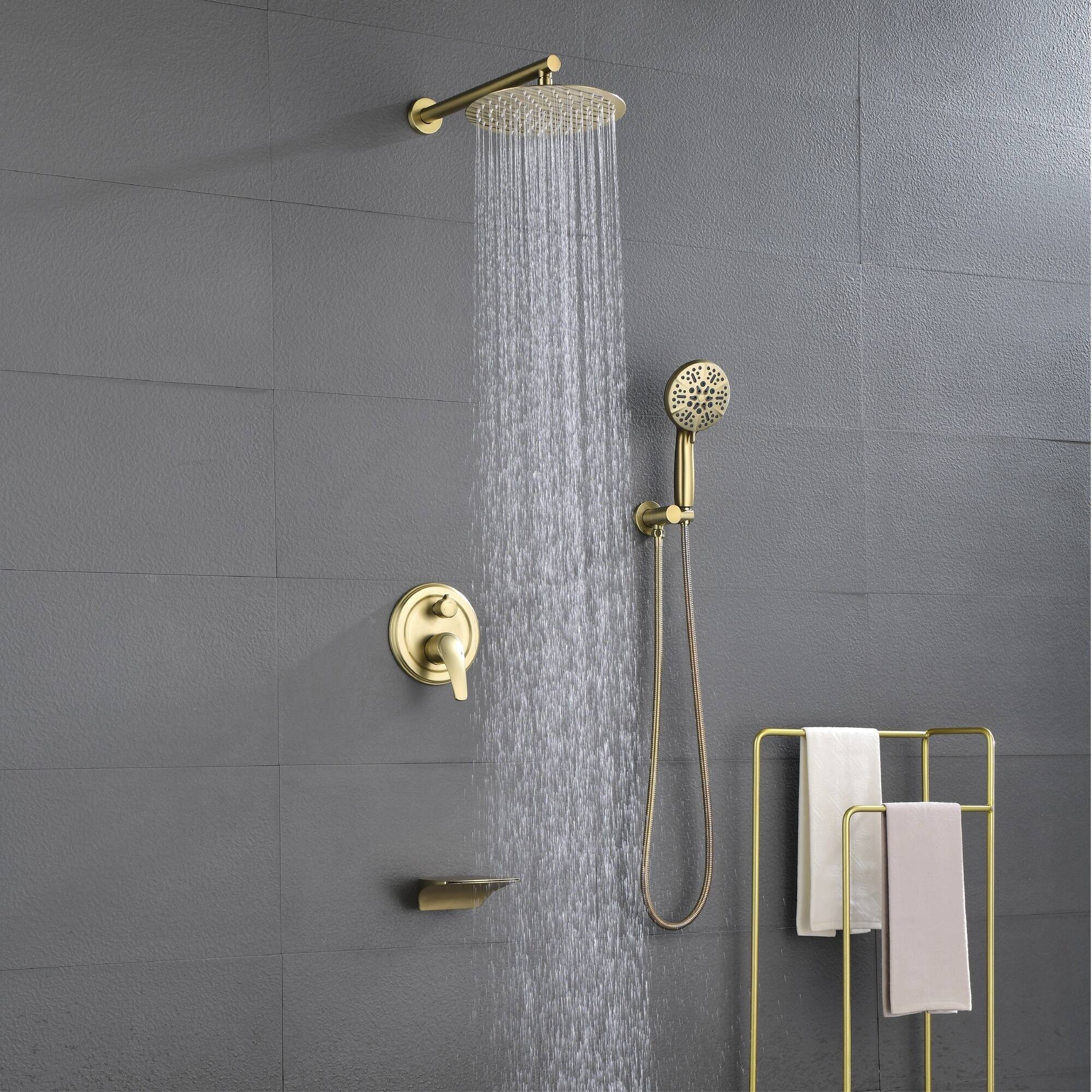 Alt View 3. Boyel Living - Brushed Gold 12-Inch Rain Shower System Brass SUS304 3-Function Valve 7-Function Handheld cUPC - Brushed Gold.