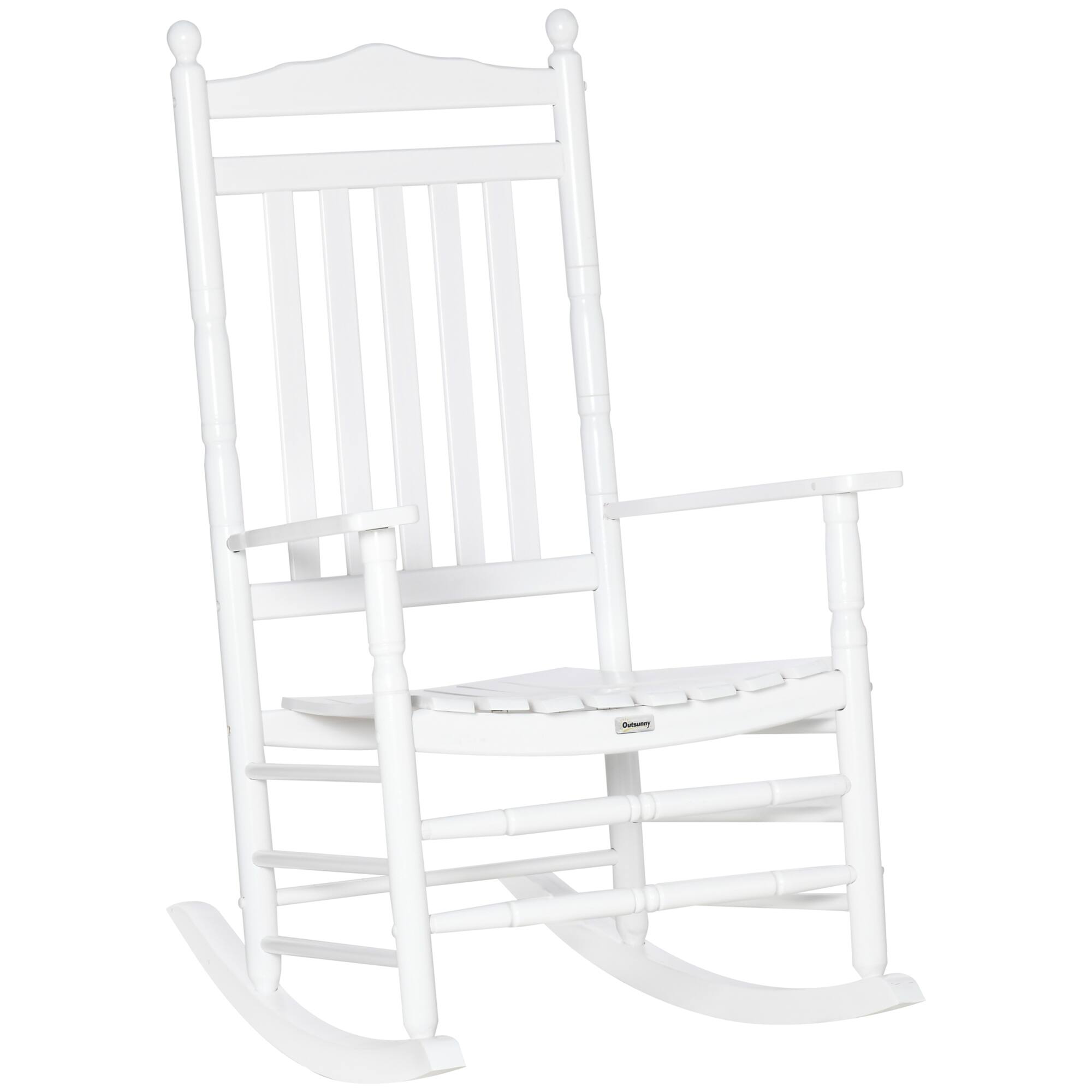Front. Outsunny - Traditional Wooden High-Back Rocking Chair for Porch, Indoor/Outdoor, White - White.