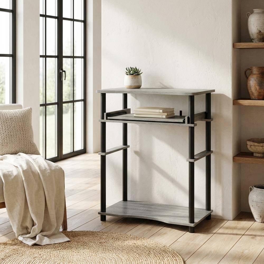 Left. BisonOffice - Computer Desk with French Oak Grey/Black Finish for Home Office - French Oak Grey/Black.