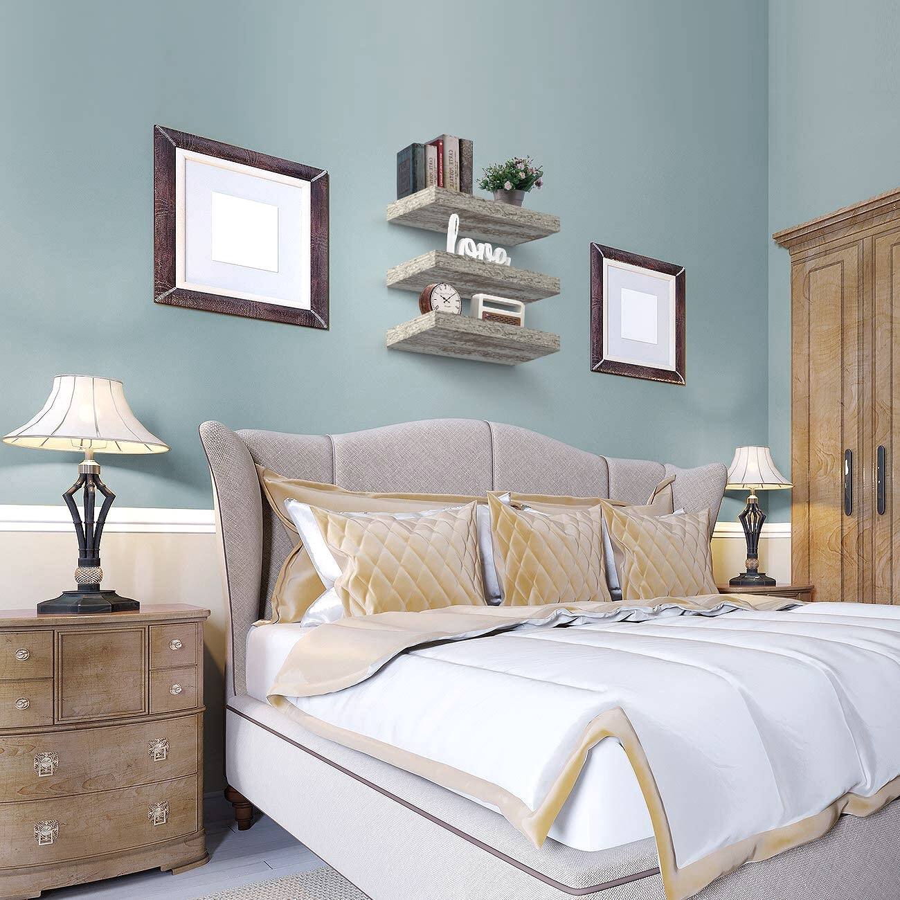 Alt View 2. Sorbus - 3 Pack (16"x5") Sorbus Floating Wall Shelves for Bedroom, Decor, Kitchen, Living Room - for Trophies, Frames, Bookshelf - Rustic White.