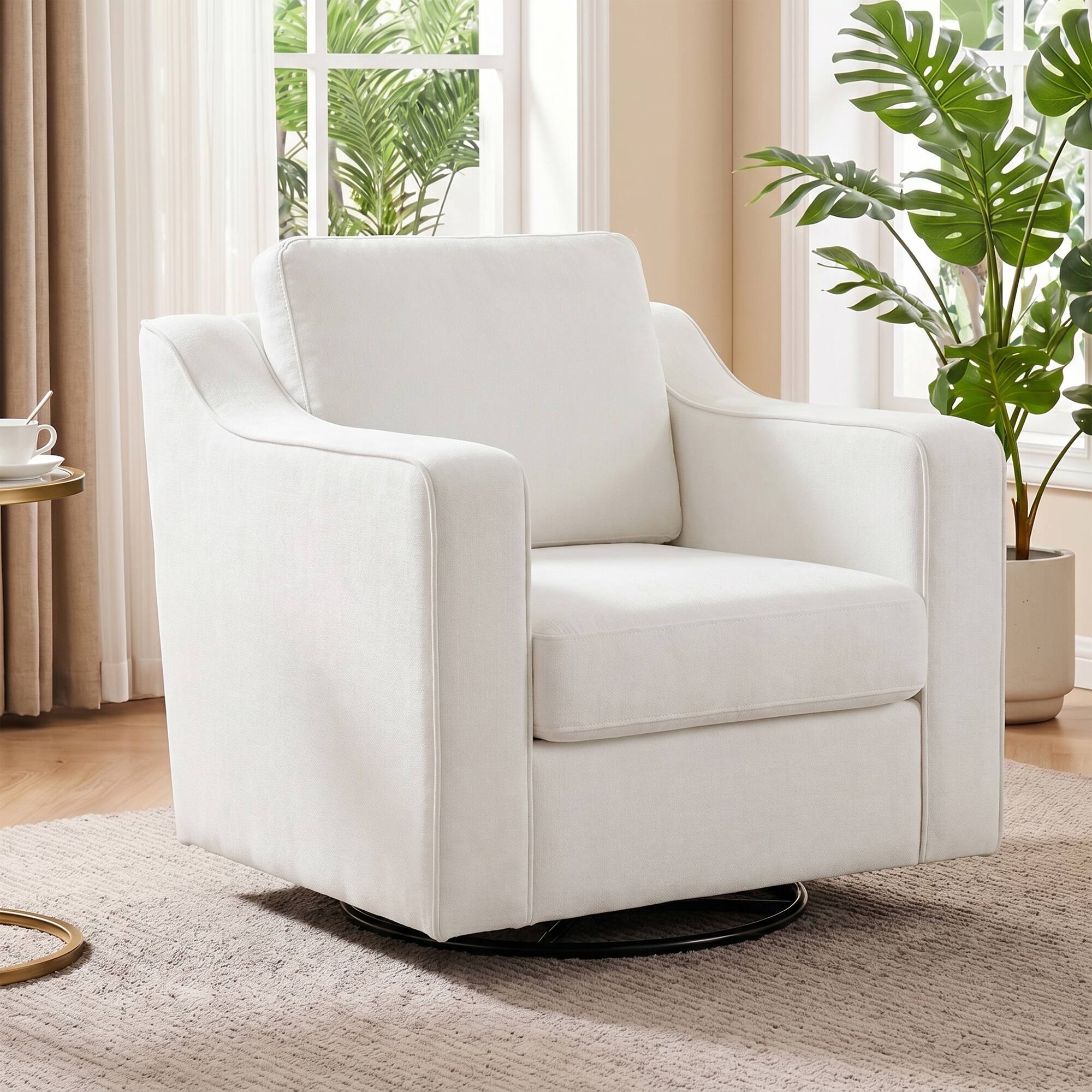 Alt View 3. KERDOM - Modern Swivel Accent Chair, 360° Armchair with Sloped Arm & Thick Cushion, Deep Seat Lounge Chair for Living Room Office - White.