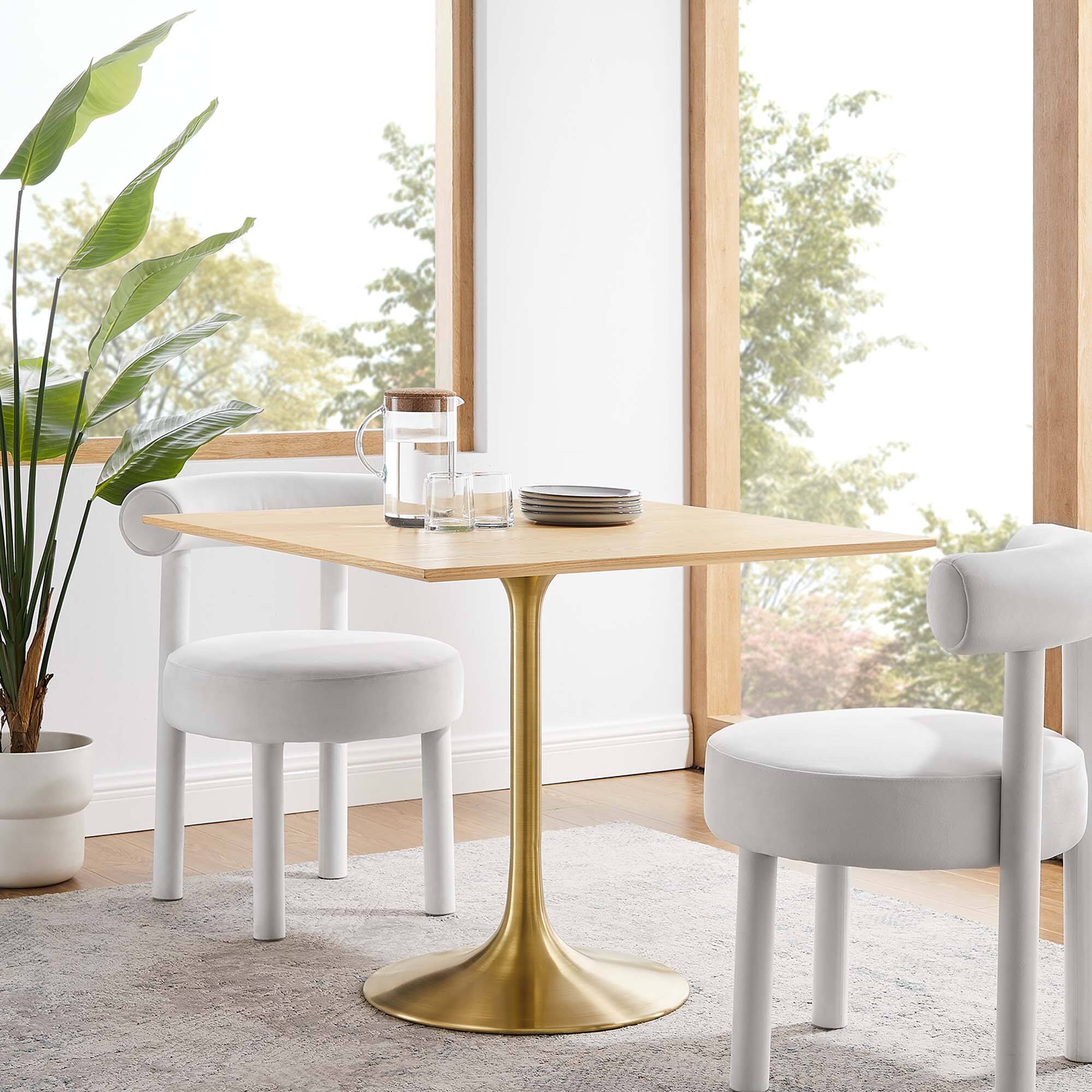Front. Modway - Lippa Square Wood Dining Table - Gold Natural.