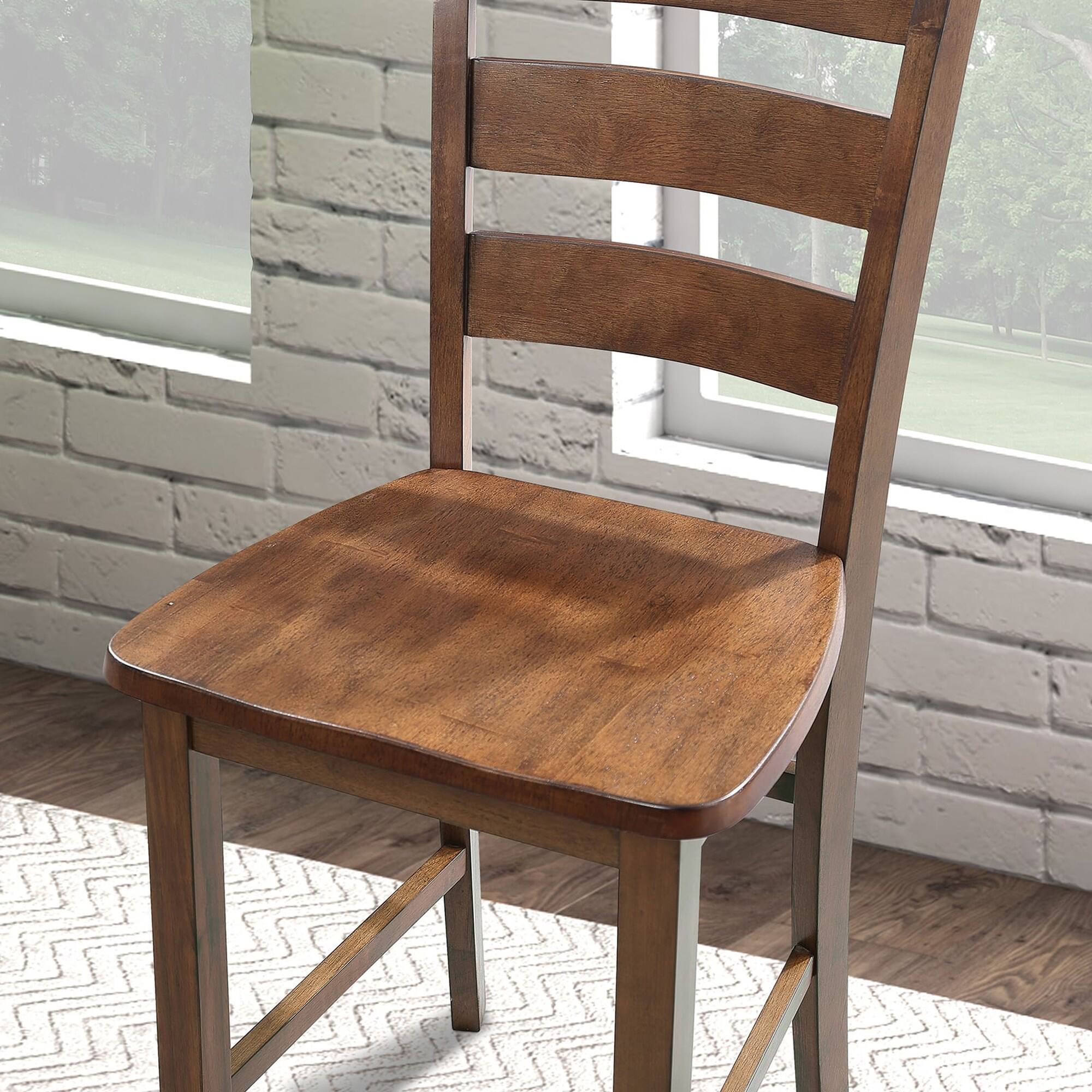 Alt View 2. Vaczon - 5-Piece Walnut Counter Height Table Set, Solid Rubberwood Dining Set with Slat Back Chairs for Kitchen & Dining Room - Walnut.