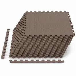 Costway - 12 Tiles 25" x 25" Puzzle Exercise Mat with Borders for Home Gym Playroom 51.5 sq.ft - Brown