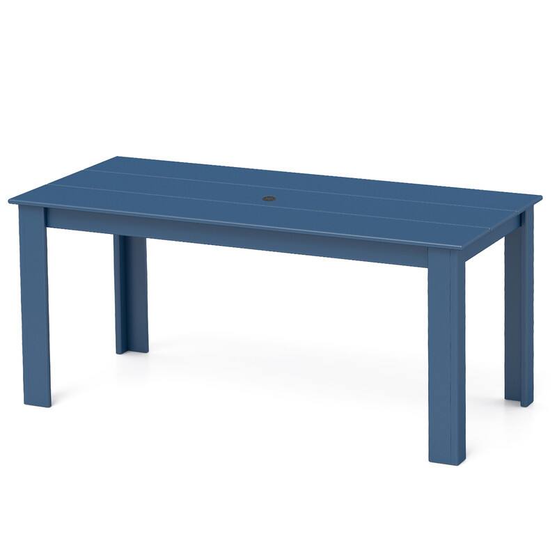 Front. FODINGHILL - Premium HDPE All-Weather Outdoor Dining Table with Umbrella Hole - Blue.
