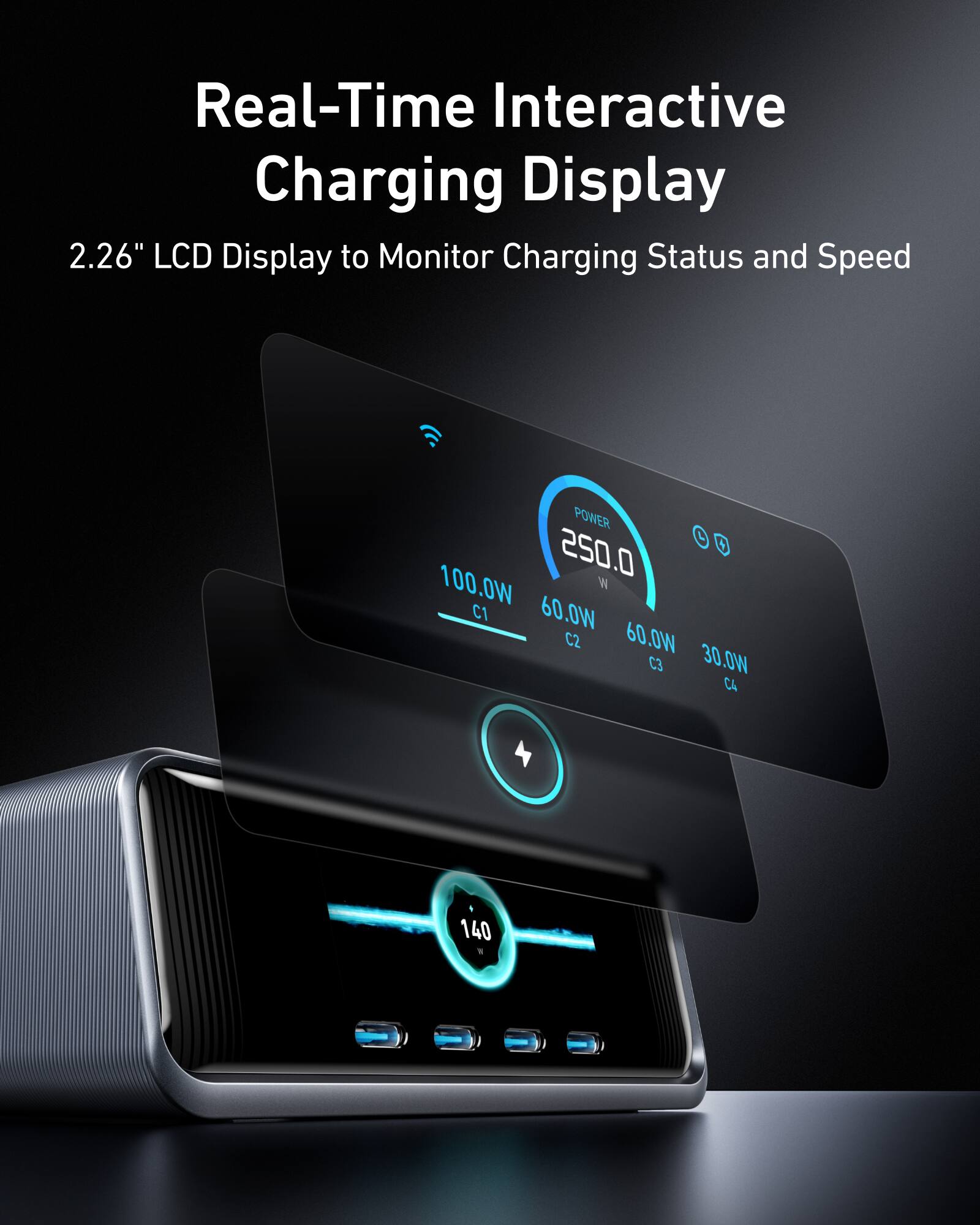 Real-Time Interactive Charging Display: 2.26" LCD Display to Monitor Charging Status and Speed.