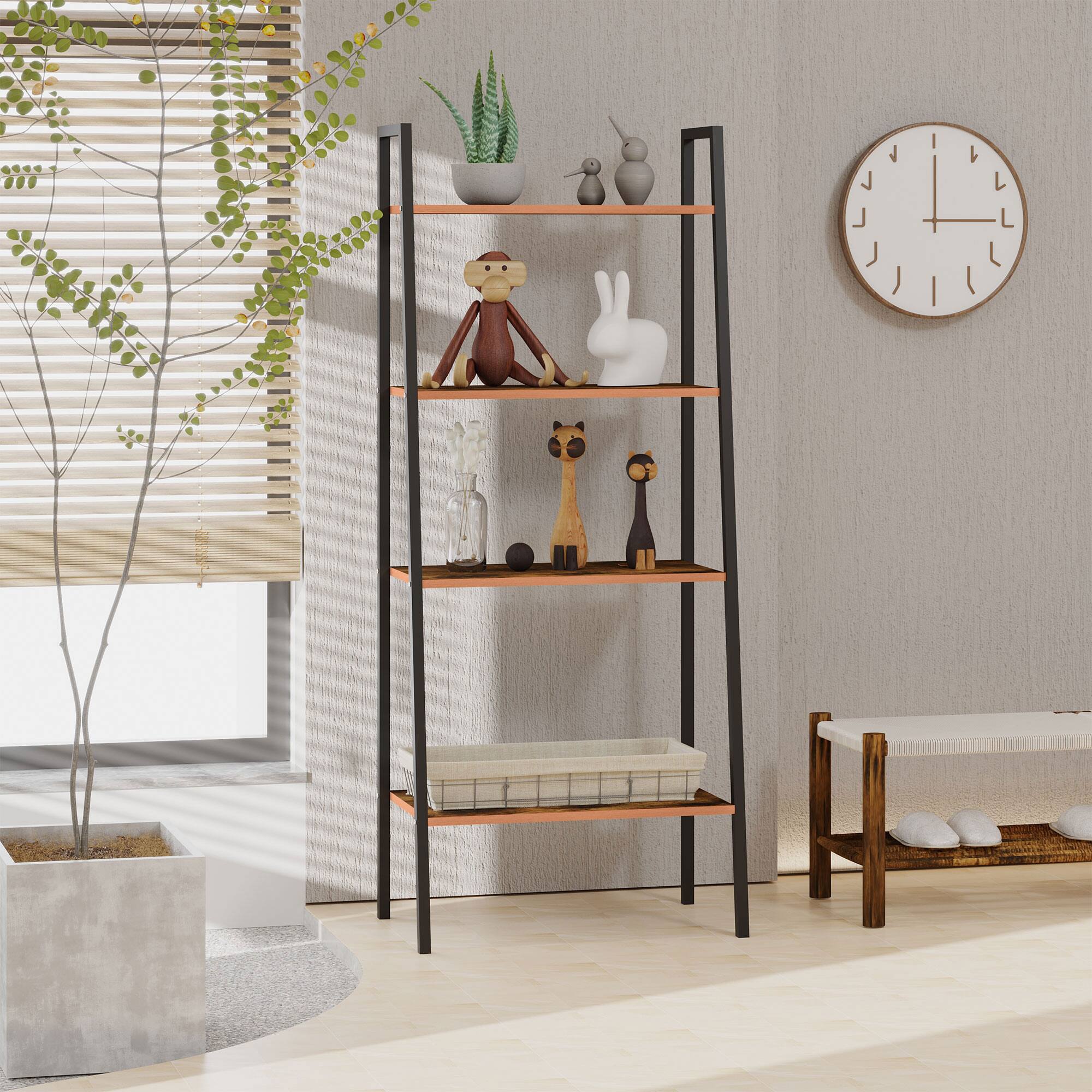 Homcom Industrial 4 Tier Ladder Shelf Bookshelf Vintage Storage Rack ...