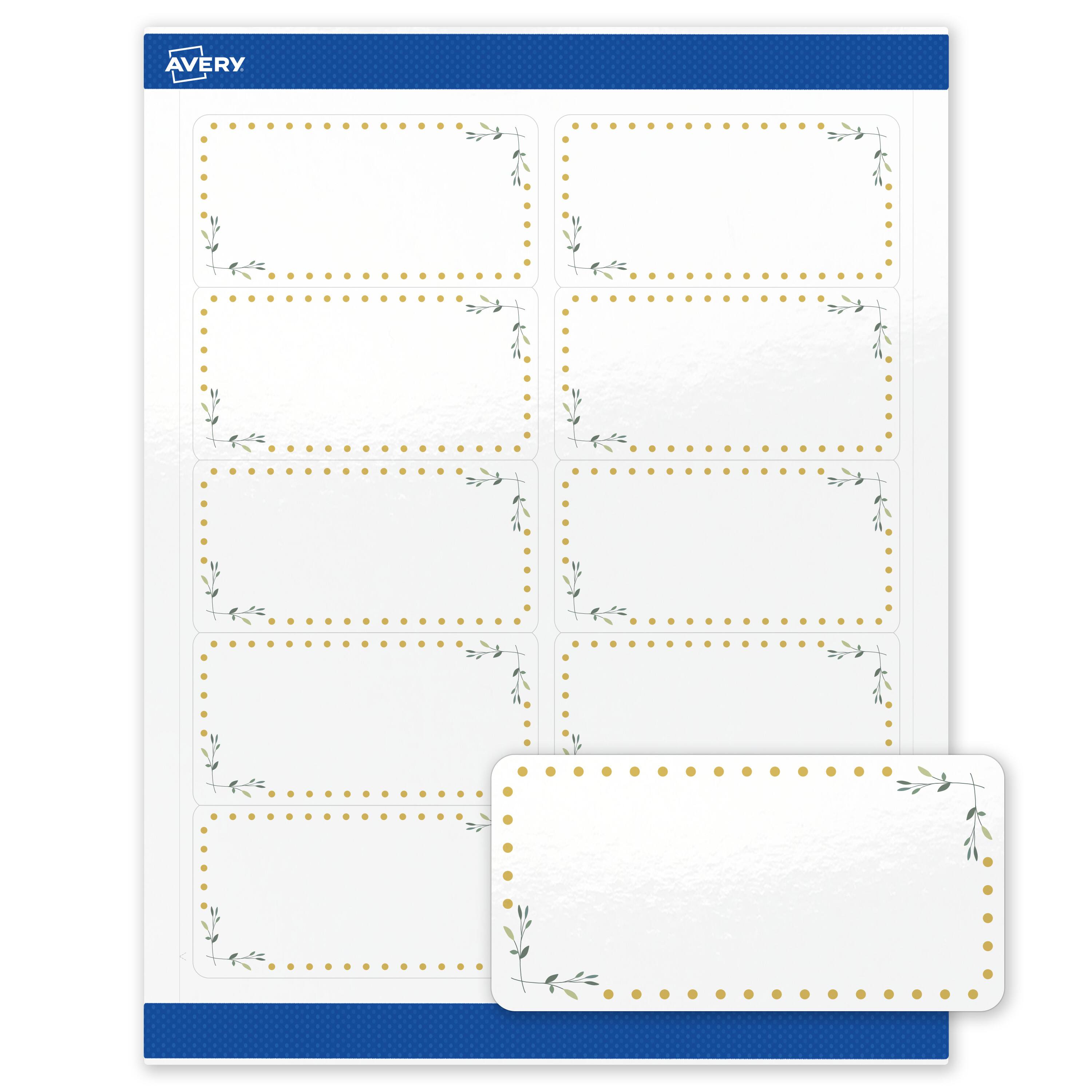 Front. Avery - Avery Labels, 2" x 4", Glossy White, Green Florals/Gold Dots - White.