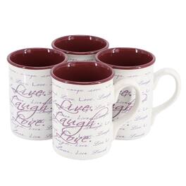 Gibson - Home Inspirational Words Live, Laugh, Love 4 Piece 16 Ounce Stoneware Mug Set - Purple