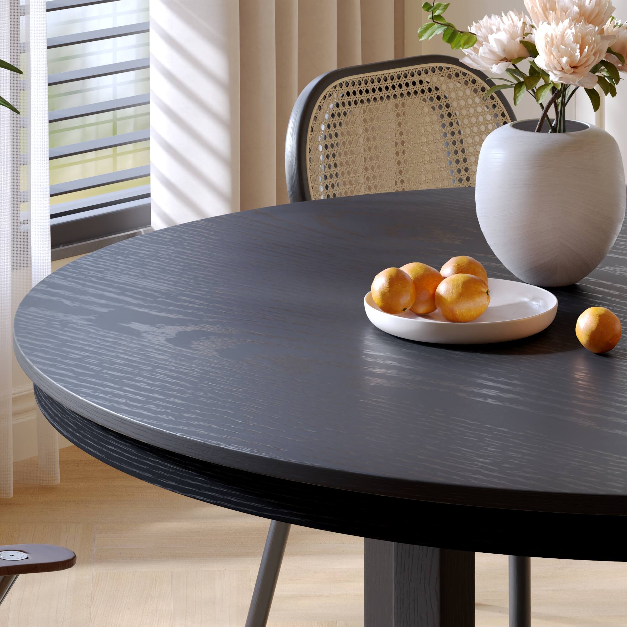 Back. Lirago - 45" Solid Wood Round Dining Table with Double Pedestal Large Kitchen Table Seats 6 for Dining Room - Black.