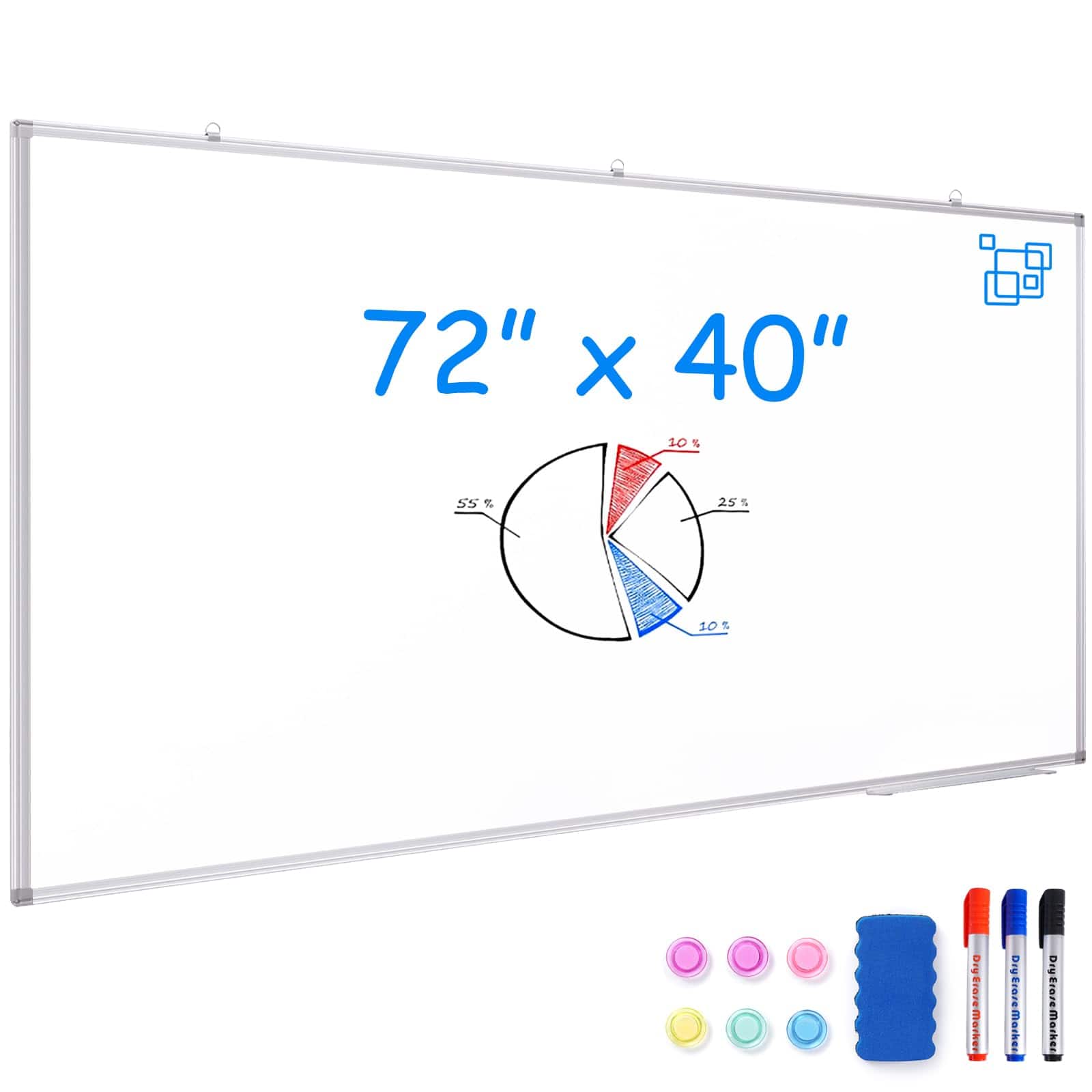maxtek - Dry Erase Board 72 x 40 inches Bulletin Boards Aluminum Frame Erase Whiteboards & Presentation Supplies Marker Board - White