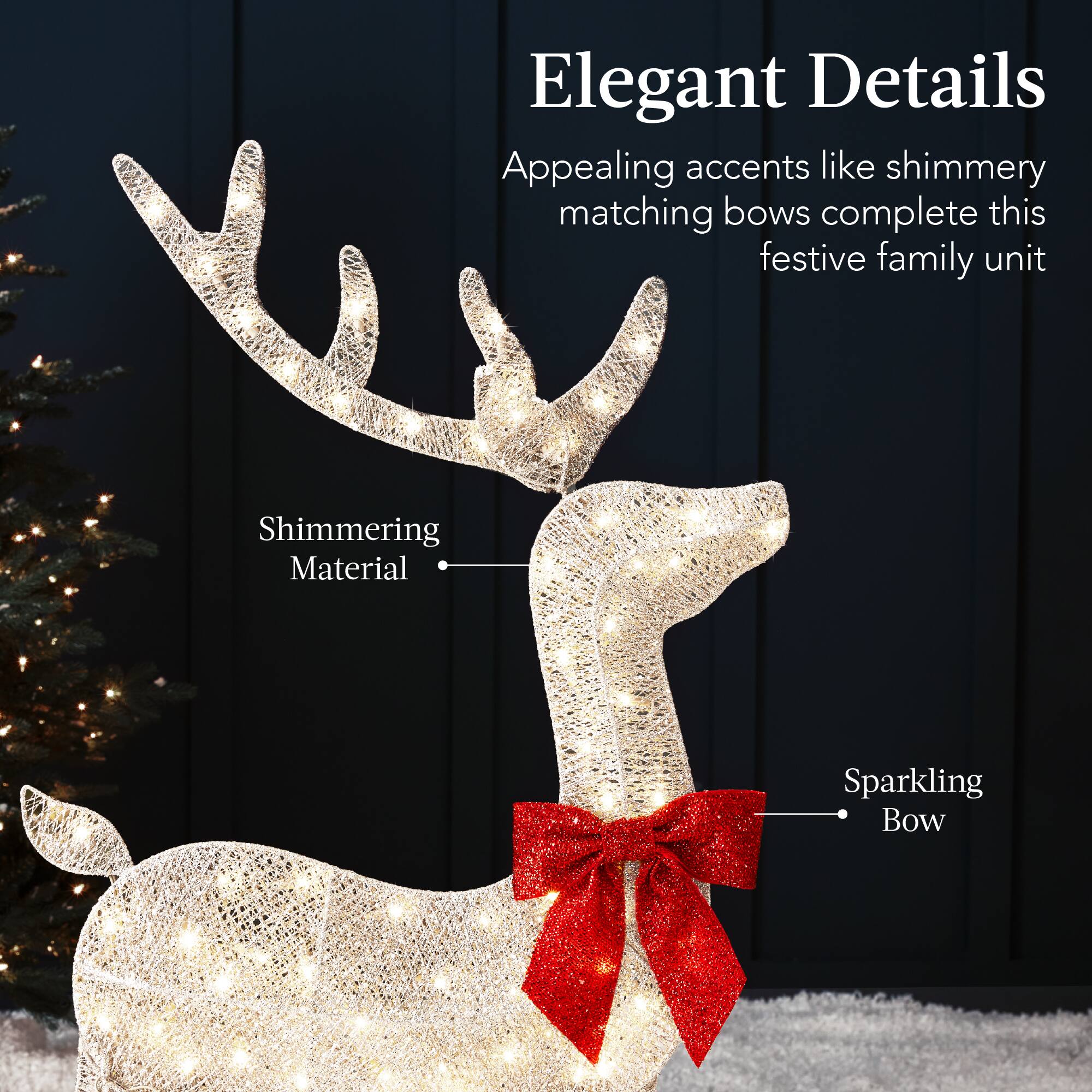 Elegant Details

Appealing accents like shimmering matching bows complete this festive family unit

Shimmering Material

Sparkling Bow