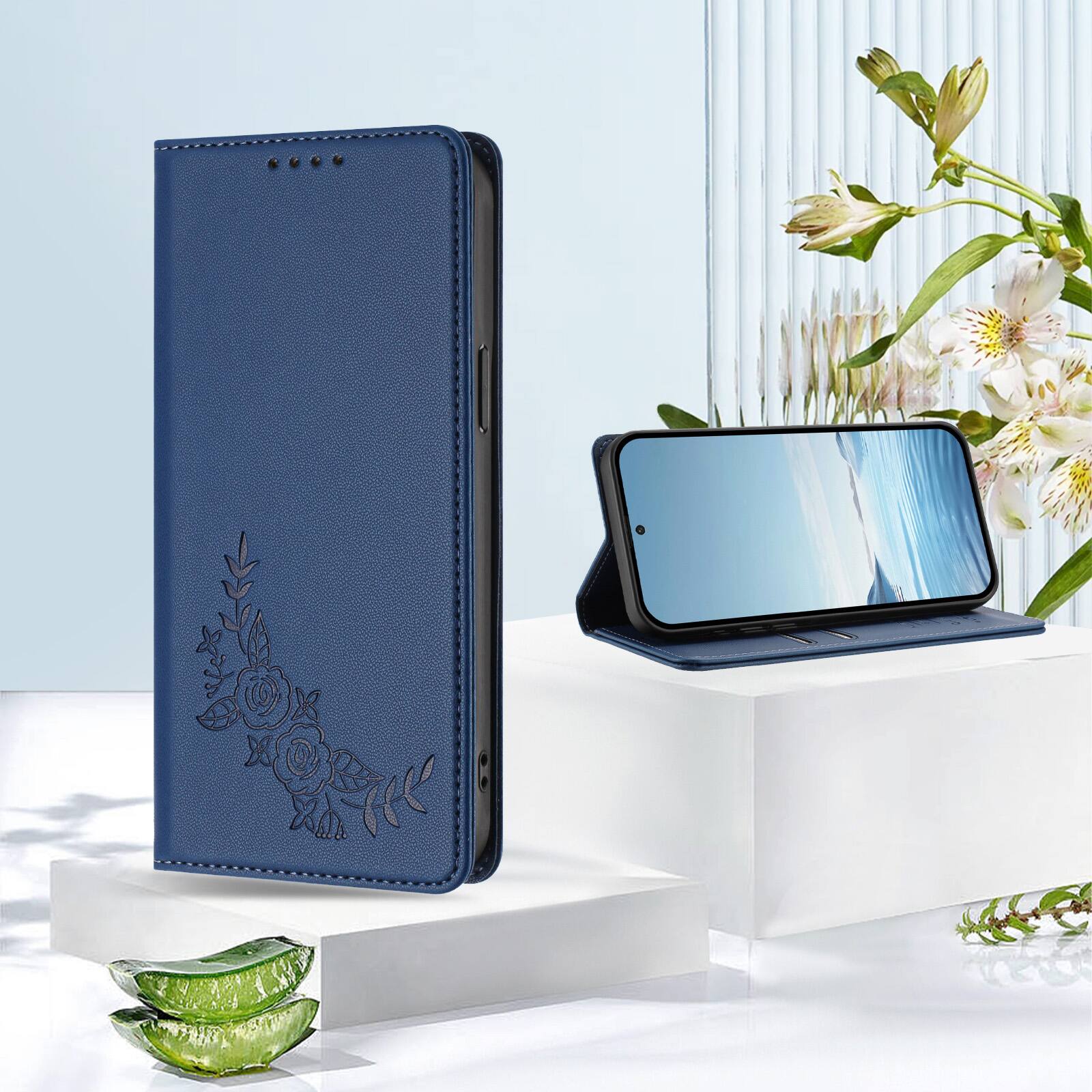 Alt View 4. Dteck - RFID Blocking Wallet Case for Samsung Galaxy A37 5G, Shockproof PU Leather Flip Kickstand Phone Cover with Card Slots - Darkblue.