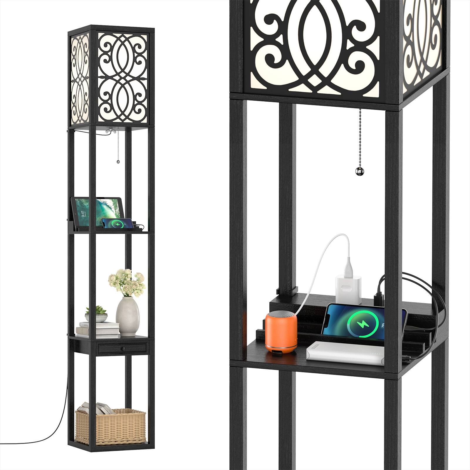 Alt View 8. Ecooso - Shelf Floor Lamp with Outlet and USB Ports, Freestanding Lamp with Charging Station for Bedroom.