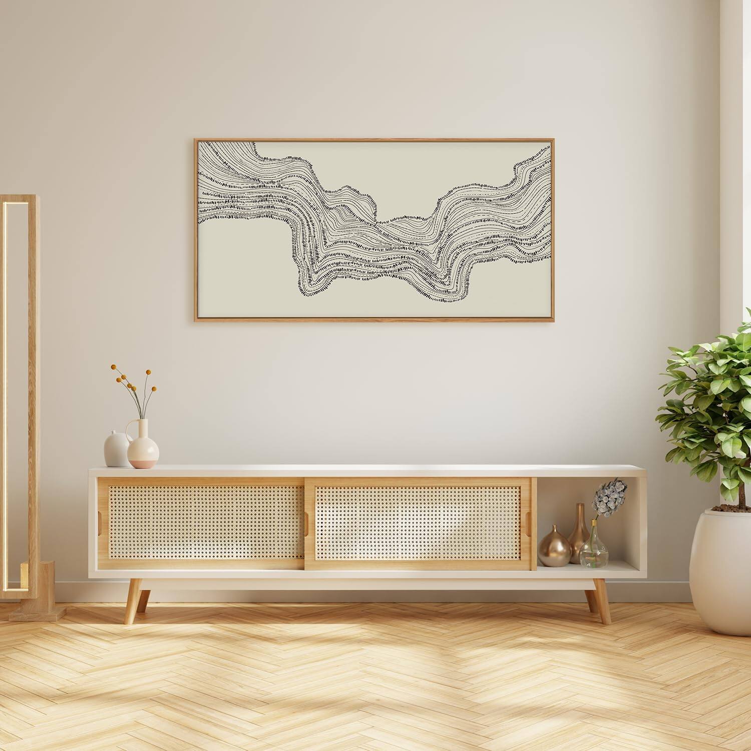 Alt View 3. Hirose Alice - HLNIUC Neutral Abstract Framed Canvas Wall Art Set Black Beige Wave Line Wall Decor Large Minimalist Painting - Dark Blue 16"L x 24"W.