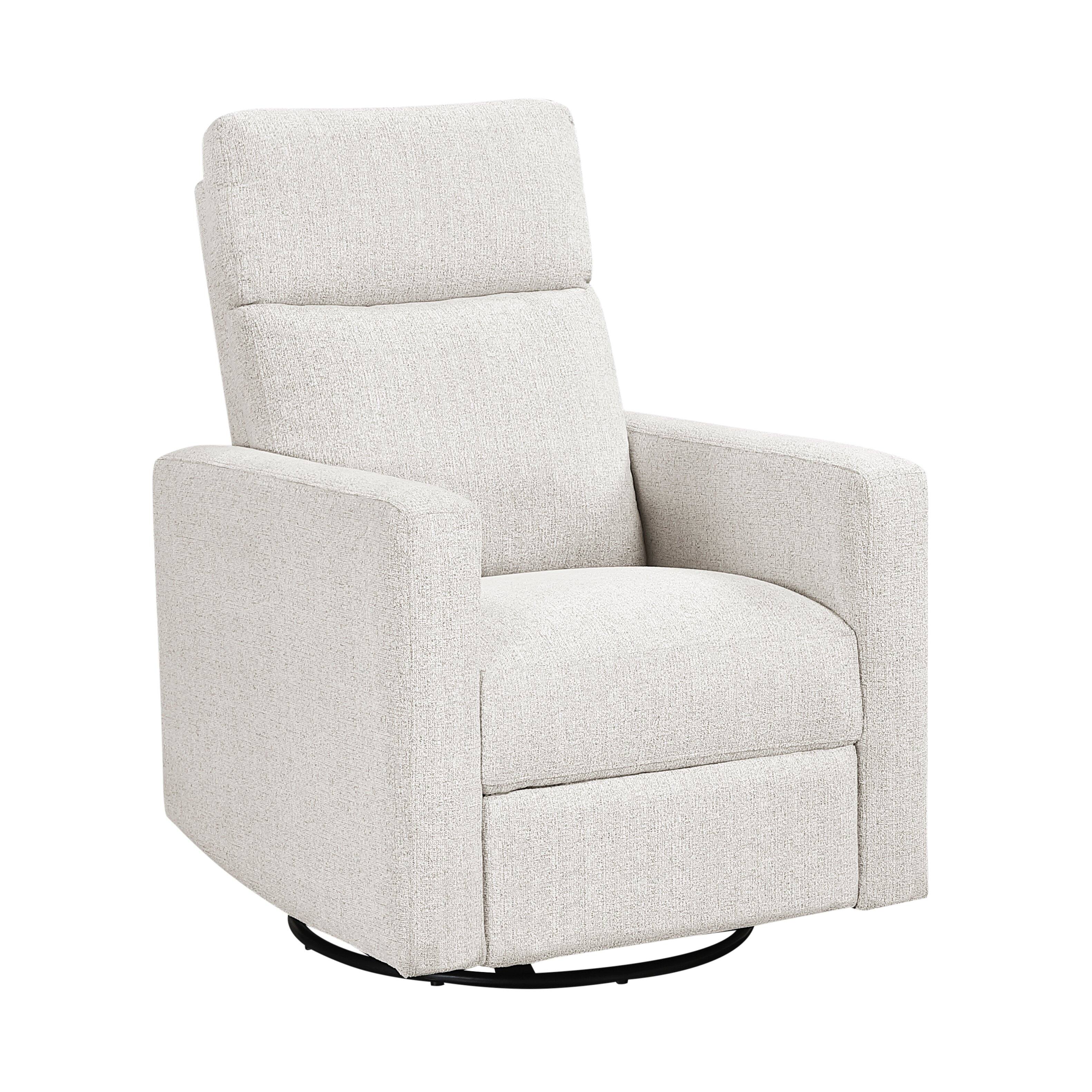 Back. TinyHomie - Contemporary Swivel Recliner Chair Comfort Gliding Motion Living Room Furniture 1pc Luxurious Chenille Fabric Upholstery - Off White.
