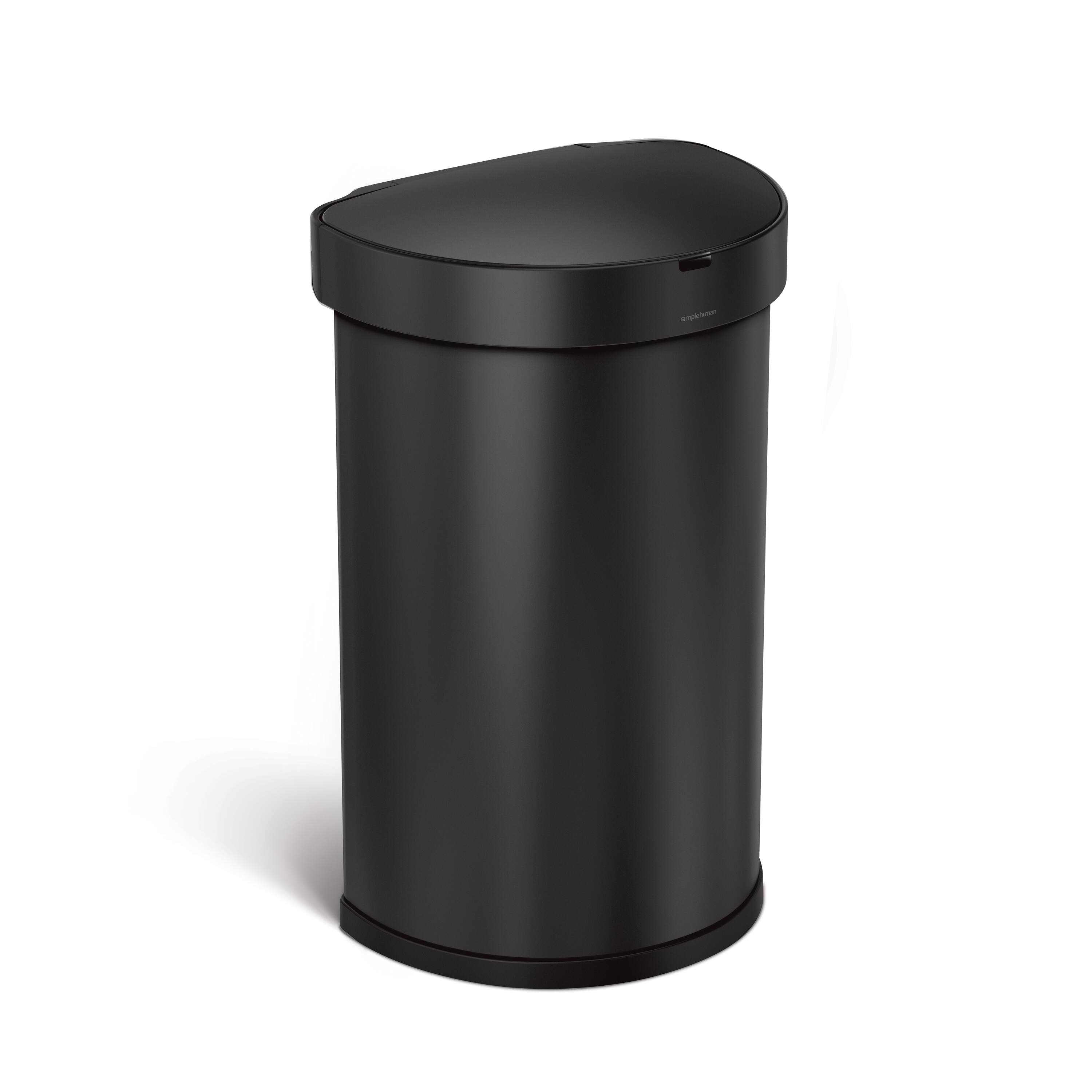 Front. simplehuman - 45L semi-round sensor can- matte black steel - Matte Black.