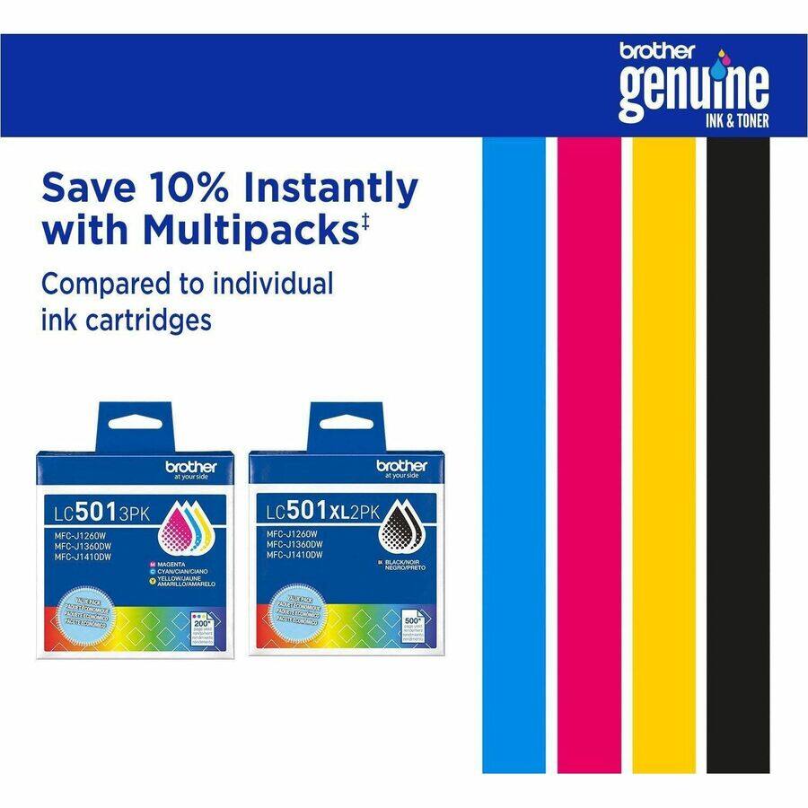 Save 10% Instantly with Multipacks+ Compared to individual ink cartridges brother genuine INK & TONER brother atyourside brother - yourside LC501 3PK MFC-J1260W MFC-J1360DW MFC-J14100W 100W MAGENTA LAASMA FELLOW/JAUNE AMARILLO/AMARELO N2O NHSCET Btutcns COmPno 200 LC 501 XL2PK MFC~J1 260W MFC-J J13600W MFC-J14100W BAANUR NEGRPTETO 3EXZIO CR ACCo 500
