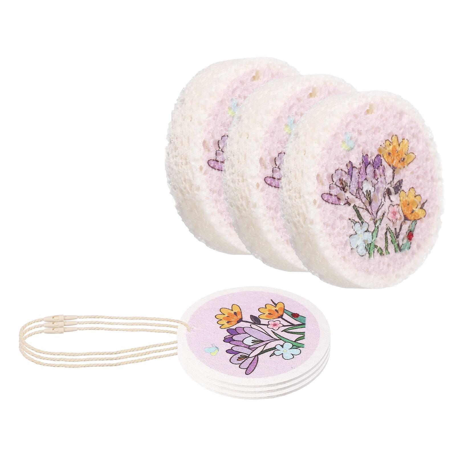 Unique Bargains - 6pcs Cellulose Round Floral Sponges Non-Scratch Compressed Scrubber for Kitchen Bathroom Household Cookware & DIY - Purple