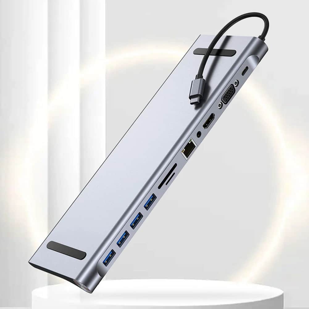 Luckbyte - 11-in-1 USB-C Docking Station with 4K HDMI, VGA, Gigabit Ethernet, 100W Power Delivery, SD/TF Reader, 4 USB Ports